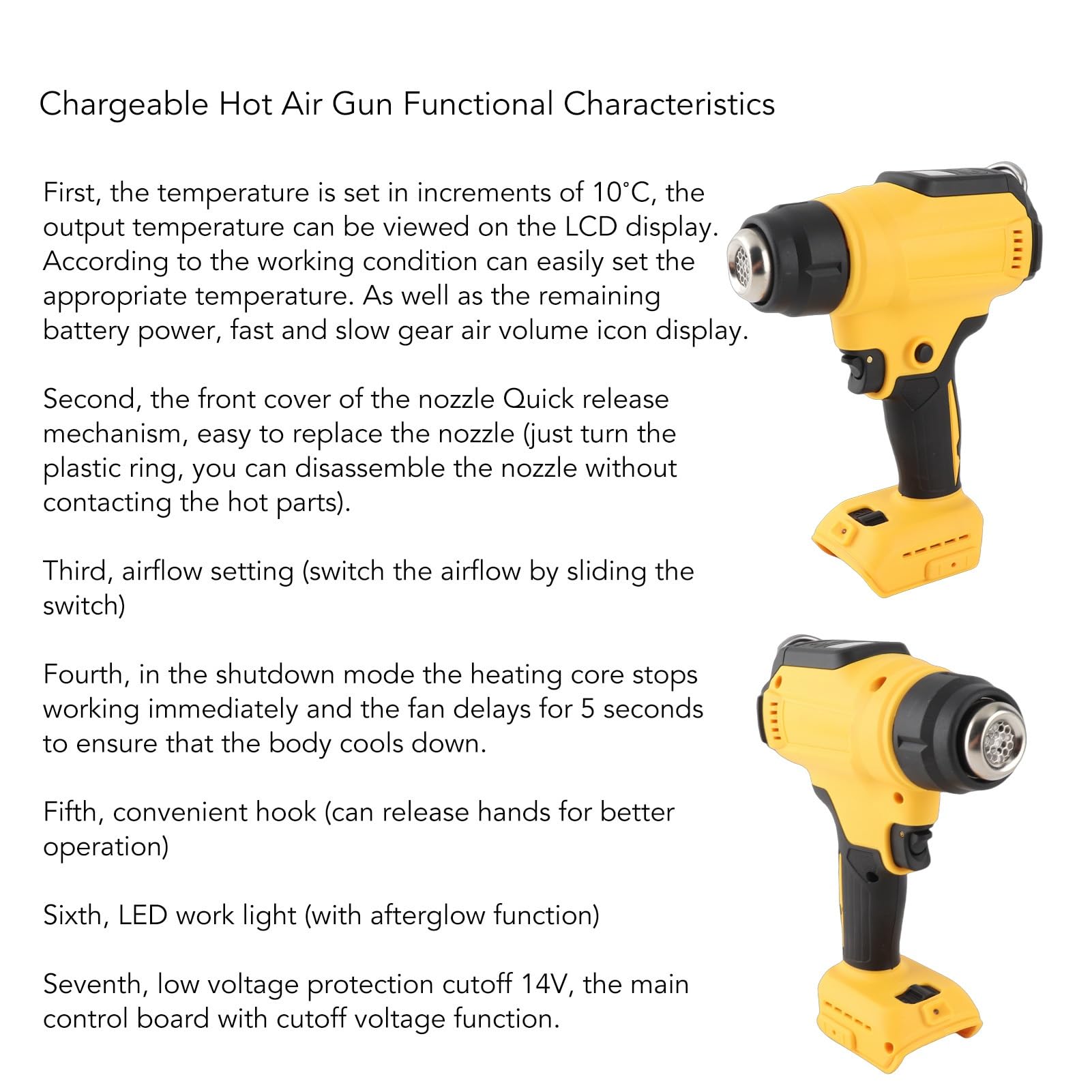 FTVOGUE Pistola de Calor Inalámbrica Pistola de Aire Caliente con Pantalla LED Núcleo de Calefacción de Cerámica 300 W 86 a 1022 Grados F Calefacción de 3 Segundos para Manualidades, Reparaciones