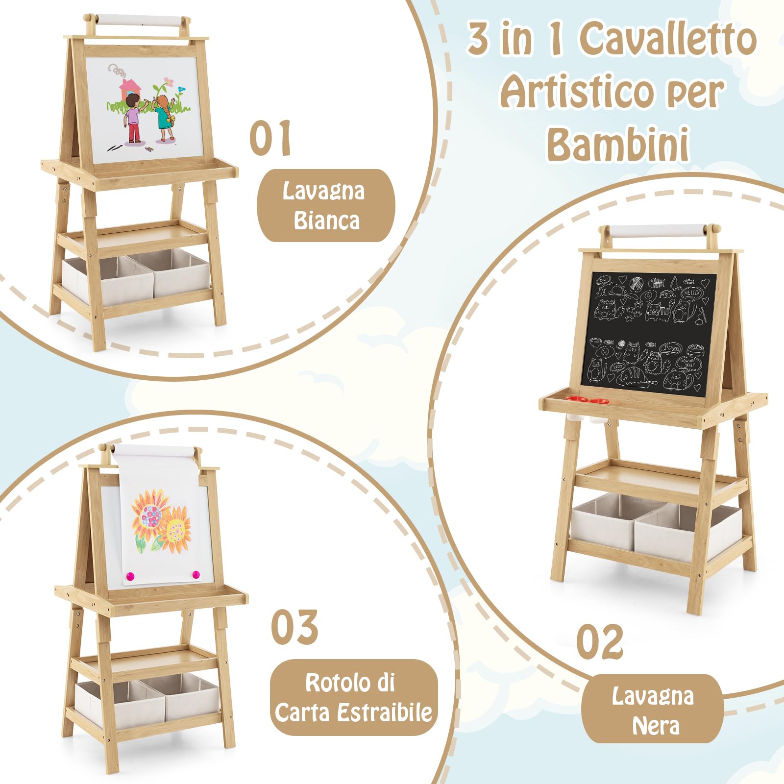 Lehoo Castle Cavalletto 4 In 1 Per Bambini 2-7 Anni – Doppia Faccia (Lavagna E Lavagna Bianca), Altezza Regolabile, Accessori Inclusi – Regalo Compleanno - 4