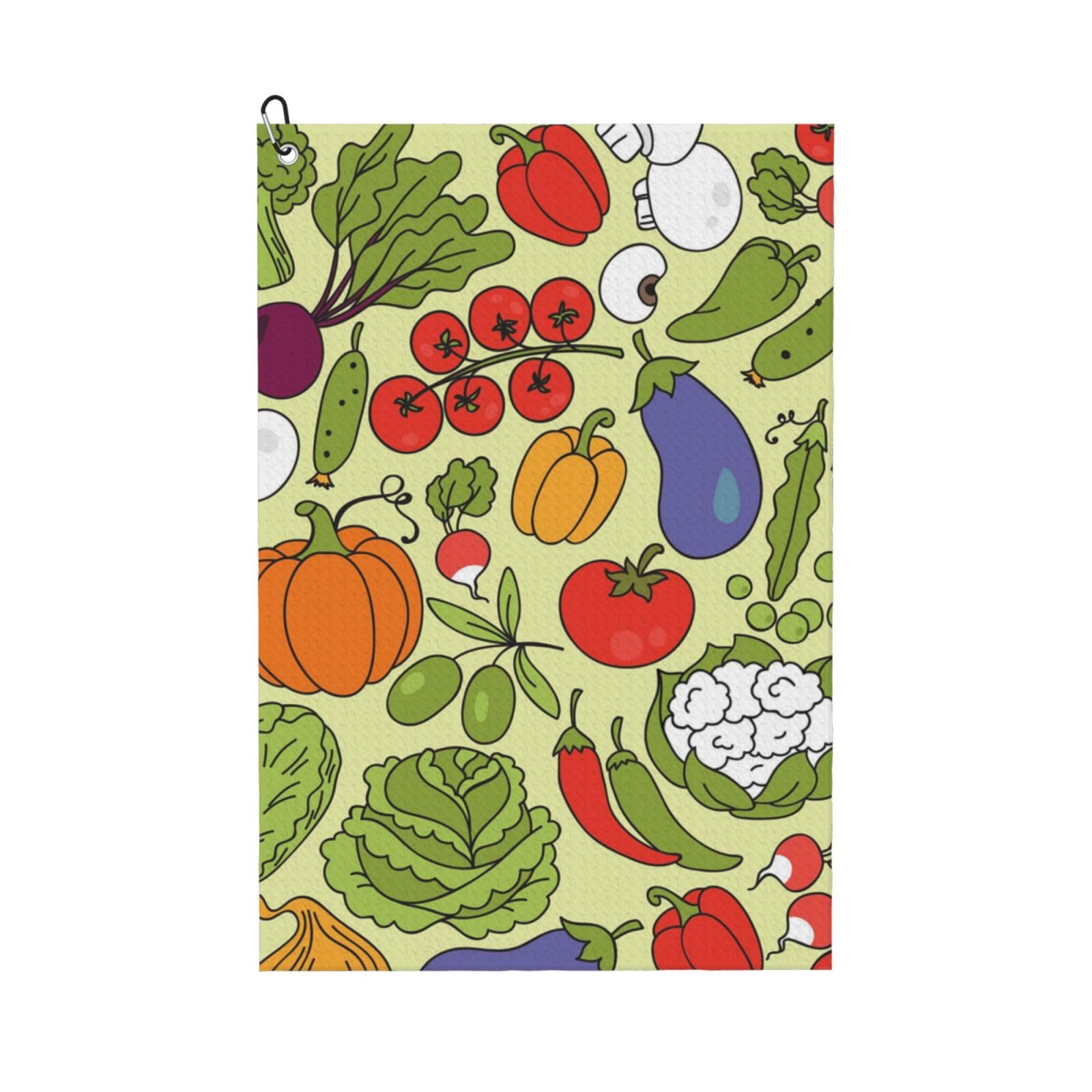 Hnnkloy Various Vegetable Patterns, 16x24 in Portable Waffle Golf Towels with Carabiner Clip for Golf Bag