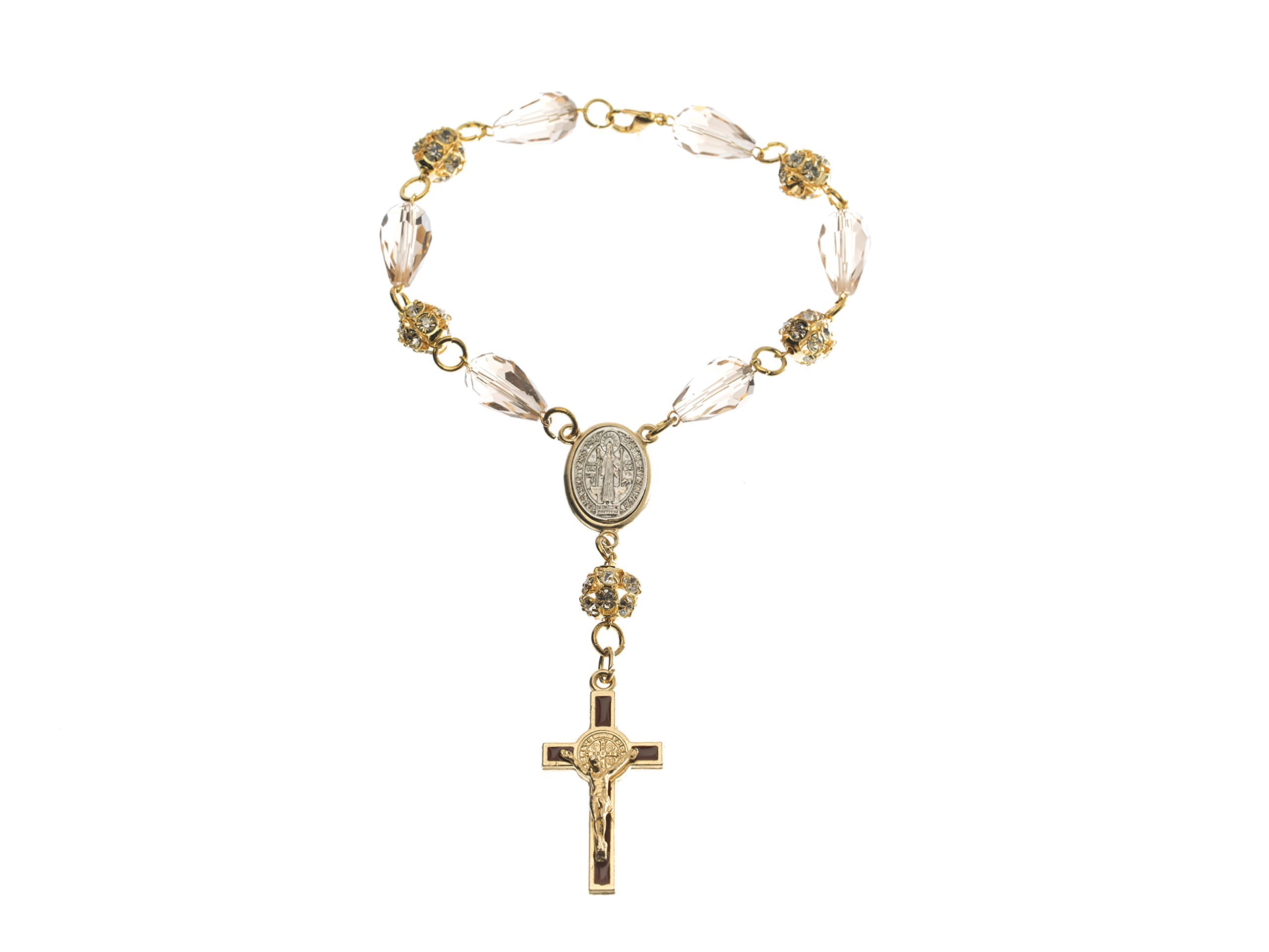 Angelitos de MexicoAngelitos de Mexico One Decade Czech Cristal Saint Benedict Car Rosary Rearview Mirror Handmade, Glass