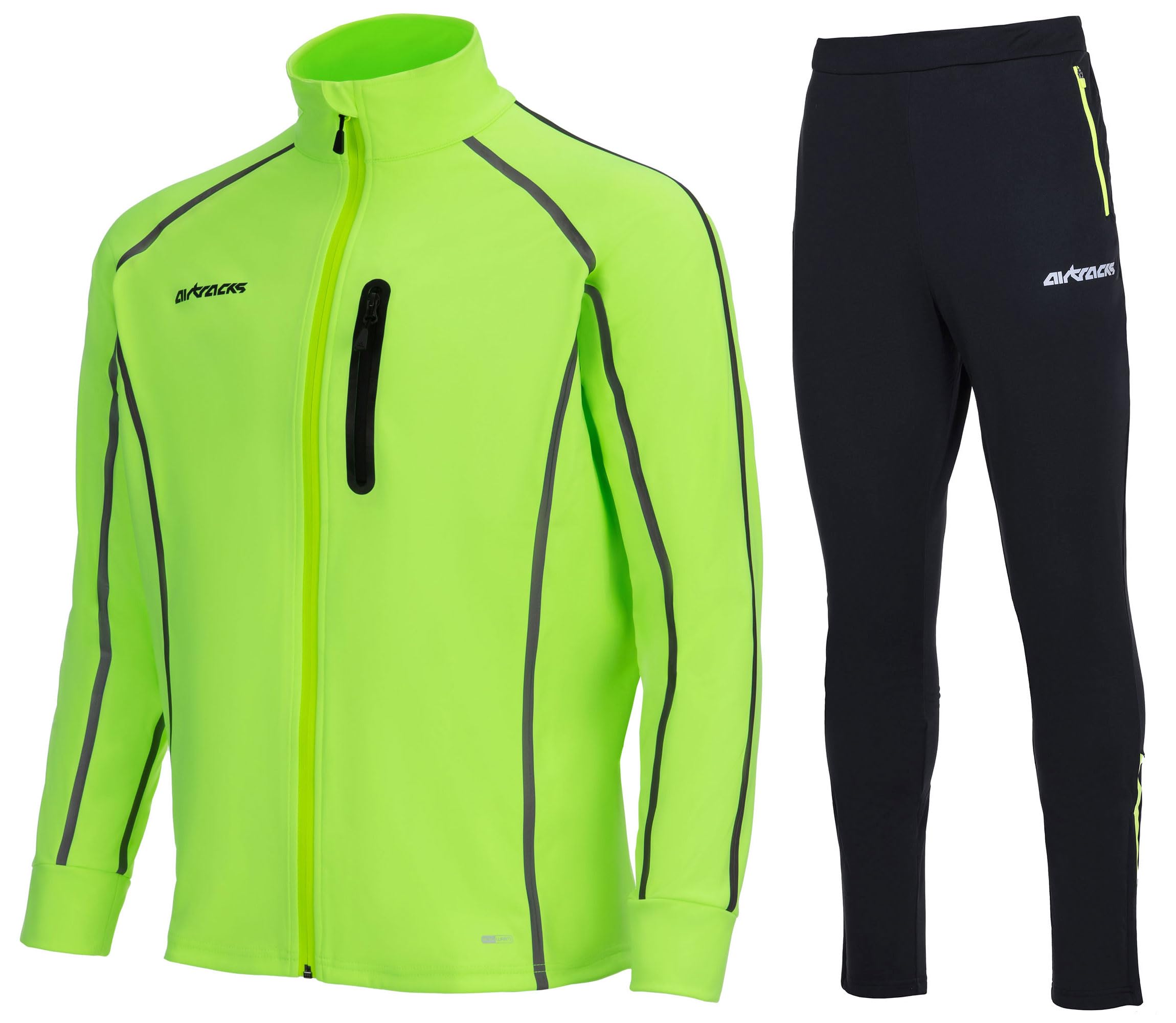 Airtracks Herren Winter Laufset Pro Team: Laufjacke Air Tech II + Thermo Laufhose Lang (2-TLG) - Wasserdicht - Winddicht - Atmungsaktiv - Reflektoren
