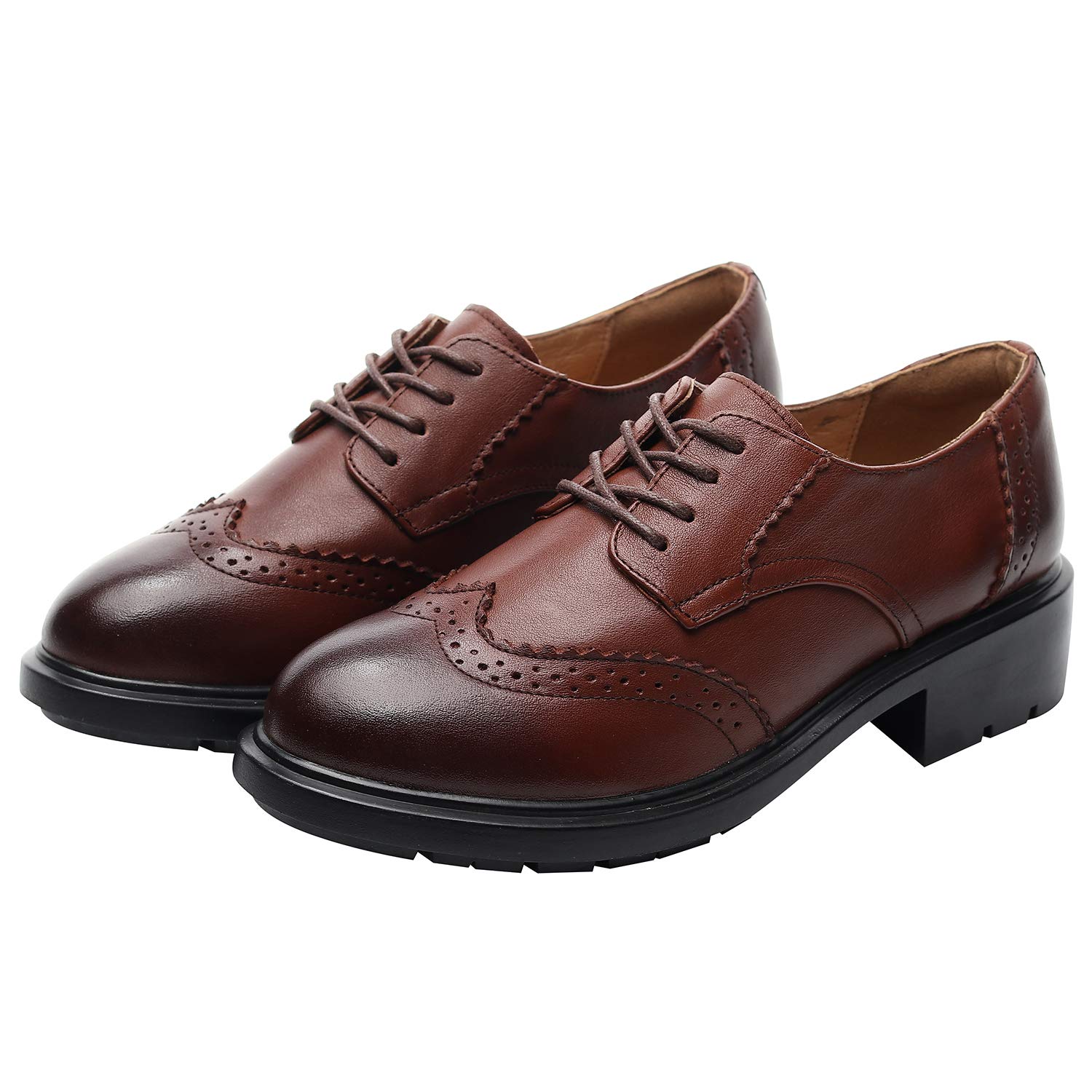 rismart Femmes Ronde Orteil Lacets Cuir Brogue Oxfords Chaussures de Ville à Lacets
