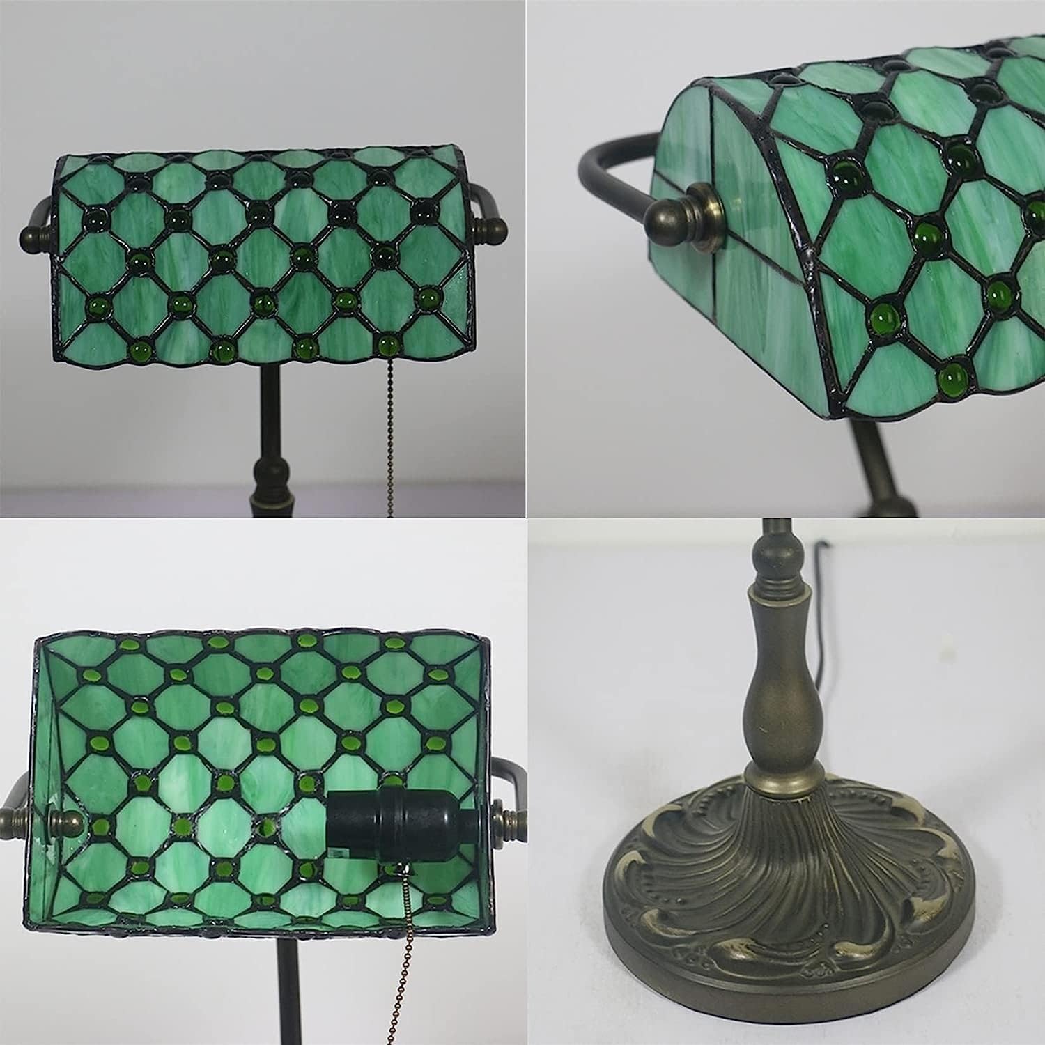Bankier's Tischlampe, farbige Glaslampe, Kristallperlenschreibtischlampe, Schlafzimmer in der Nacht Leselampe (Emerald Green Glass Perlen Schatten) Innovate