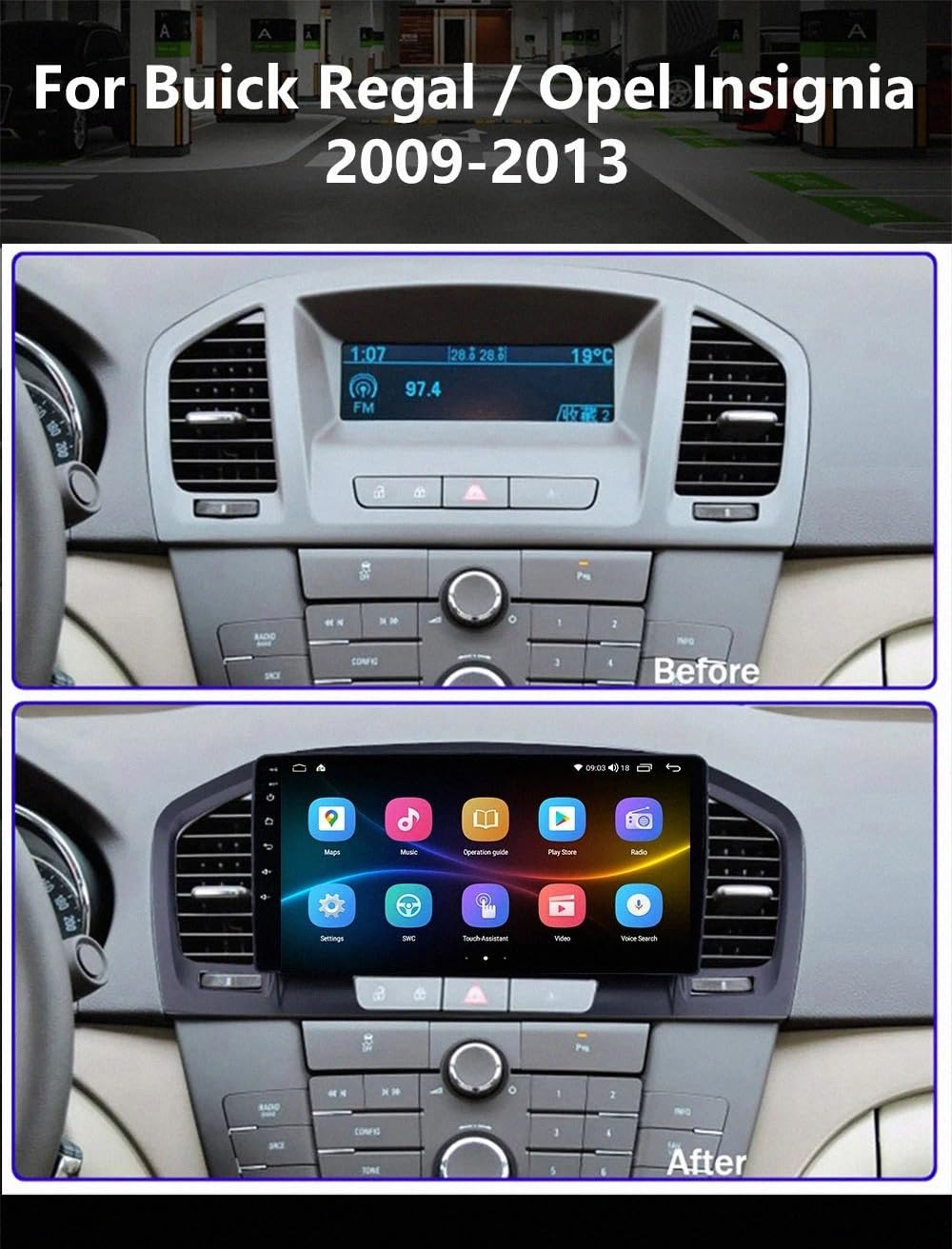 Car Stereo Carplay Radio de Coche para Buick Opel Insignia 2009-2013 Soporta Bluetooth, Control Volante, USB, WiFi, 4G, Mirror-Link, GPS Navegador/Radio FM, 4 Nuclear 2G+32G