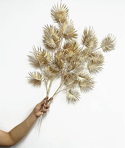 Miniatura 5 de Plantas artificiales doradas, palmera tropical falsa, imitación de hojas de tortuga, abanico de hojas de Monstera doradas, planta para el hogar,