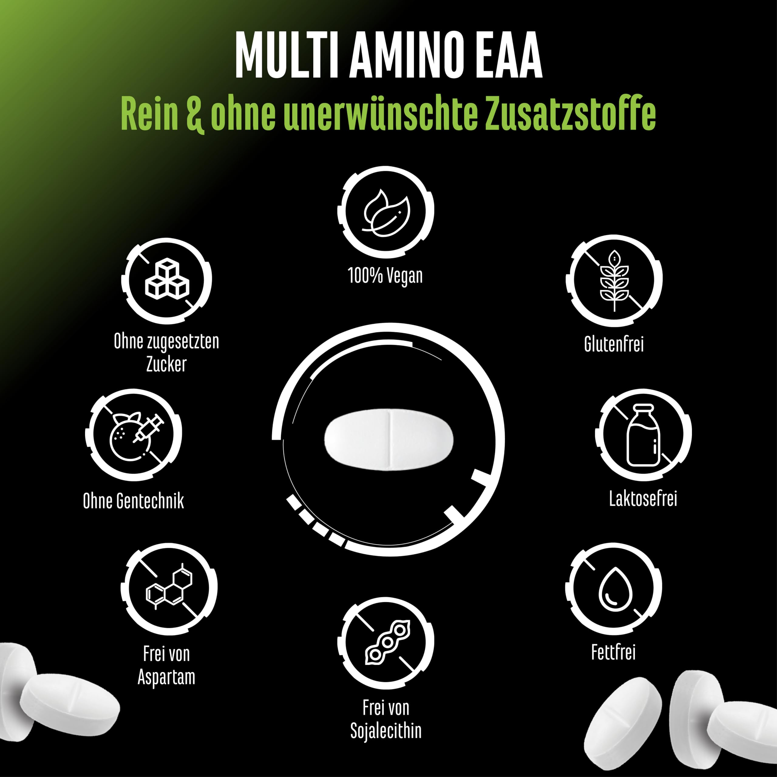 GEN GERMAN ELITE NUTRITION EAA Multi Amino - 500 Tabletten - je 1000 mg | Alle 8 essentielle Aminosäuren in der Human Code Formel, pflanzliche Fermentation, Hochdosiert, vegan, laborgeprüft