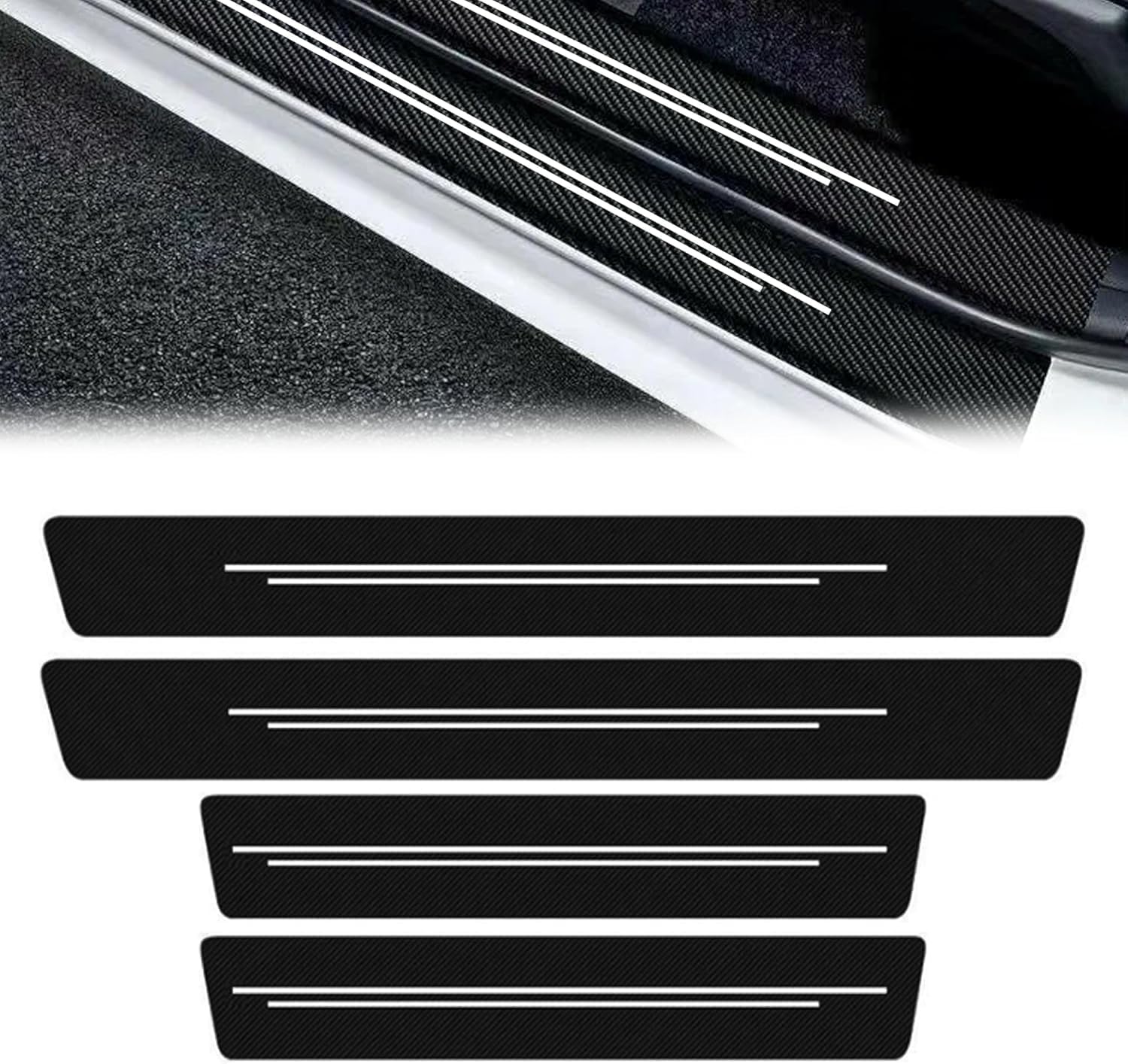 OUZPWMH 4 Pcs Car Door Sill Protector for BMW iX3 2025-2026, Door Entry Guard Carbon Fiber Scuff Plate Decorative Threshold Sticker Scratch Protection