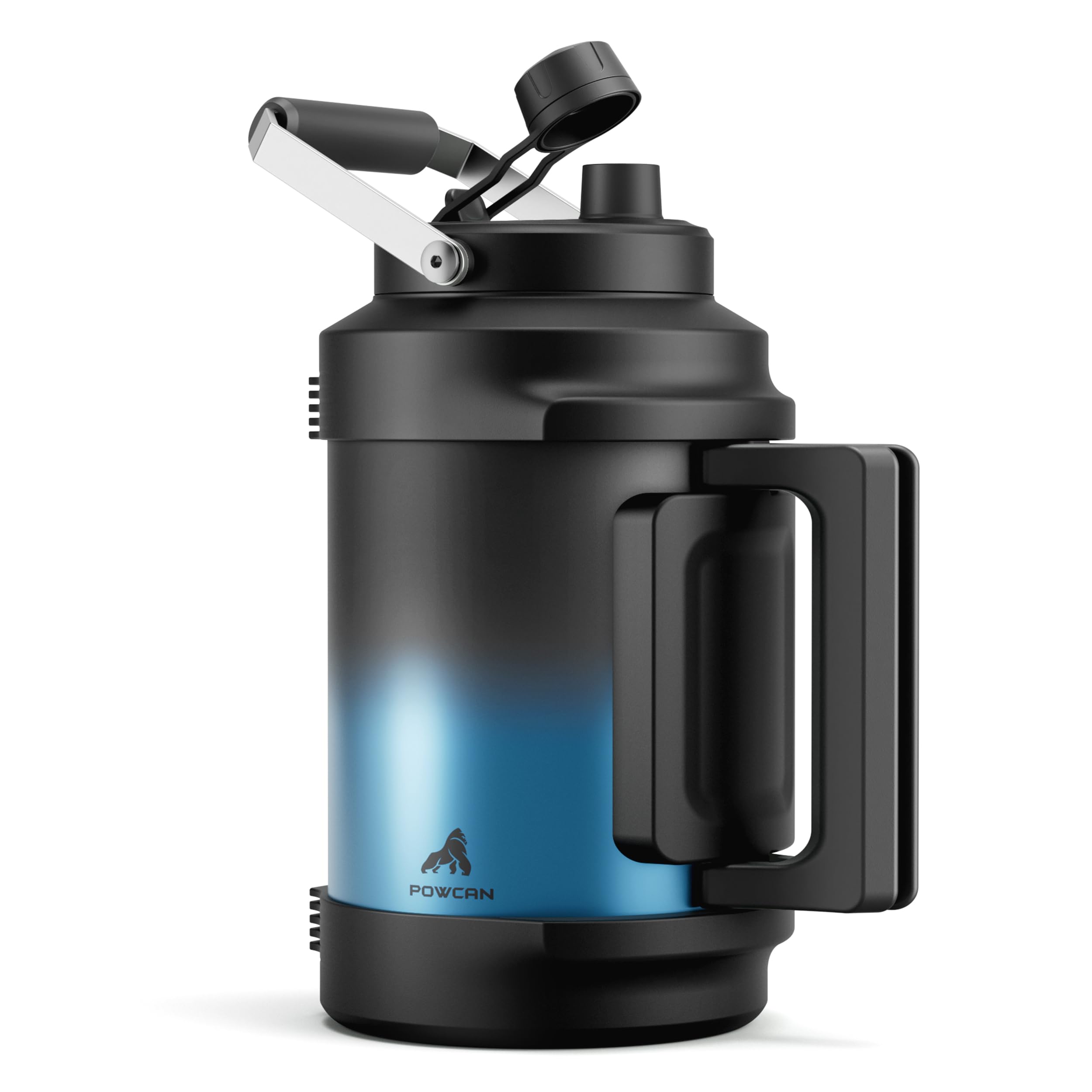 POWCAN 128 oz Insulated Water Bottle: 2-in-1 Straw Spout Lid, Dual Handle, Leakproof, Keep Cold 48H, Gallon Stainless Steel Water Jug for Camping, Travel, Gym, Hydration, Fitness, Daily (Mariner)
