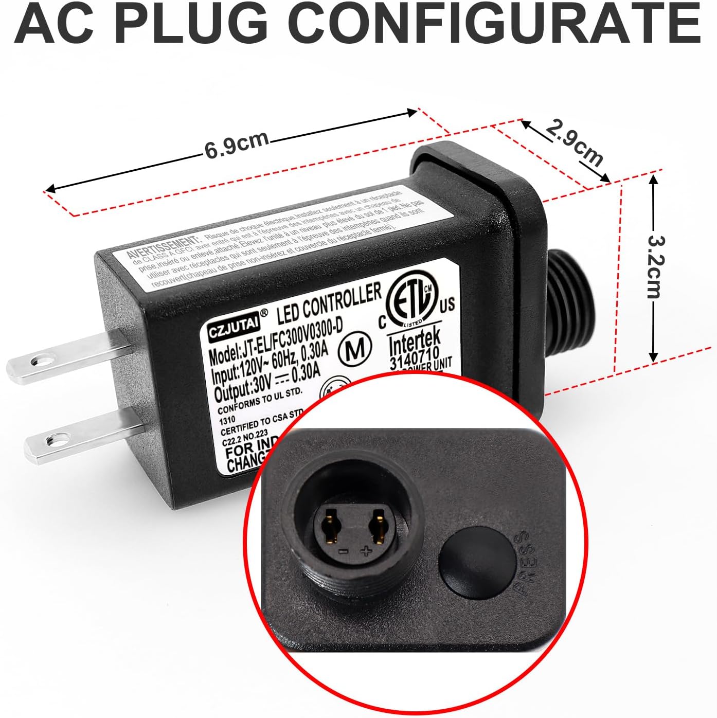 Dimensions of the AC plug configuration