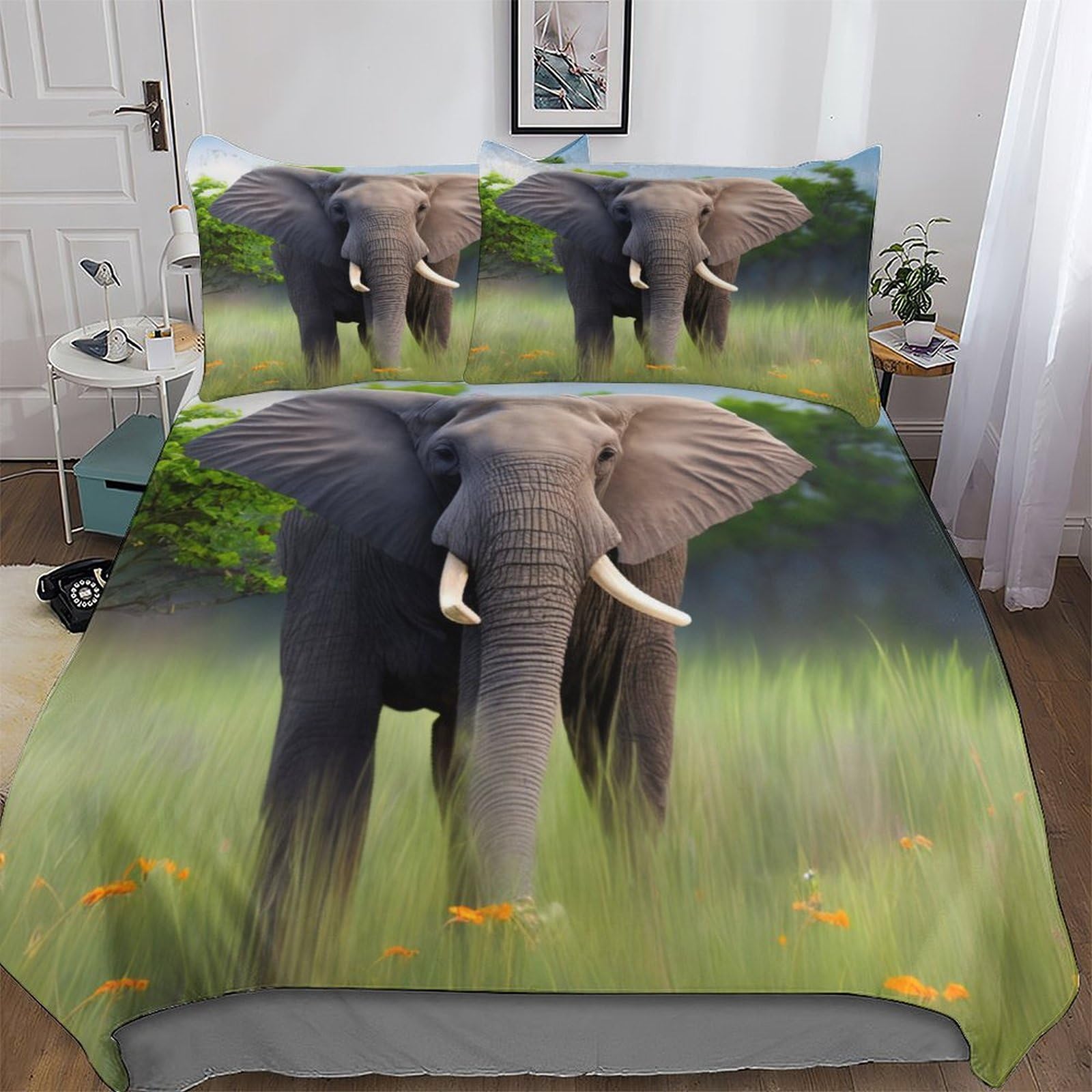 Elephant 3D Comforter Cover Set - Brushed Microfibre Bedding Set Duvet Cover with Pillowcases, Soft Poly Cotton Quilt Cover 3 Pcs For Boys, Girls And Teenagers King (220x240cm)