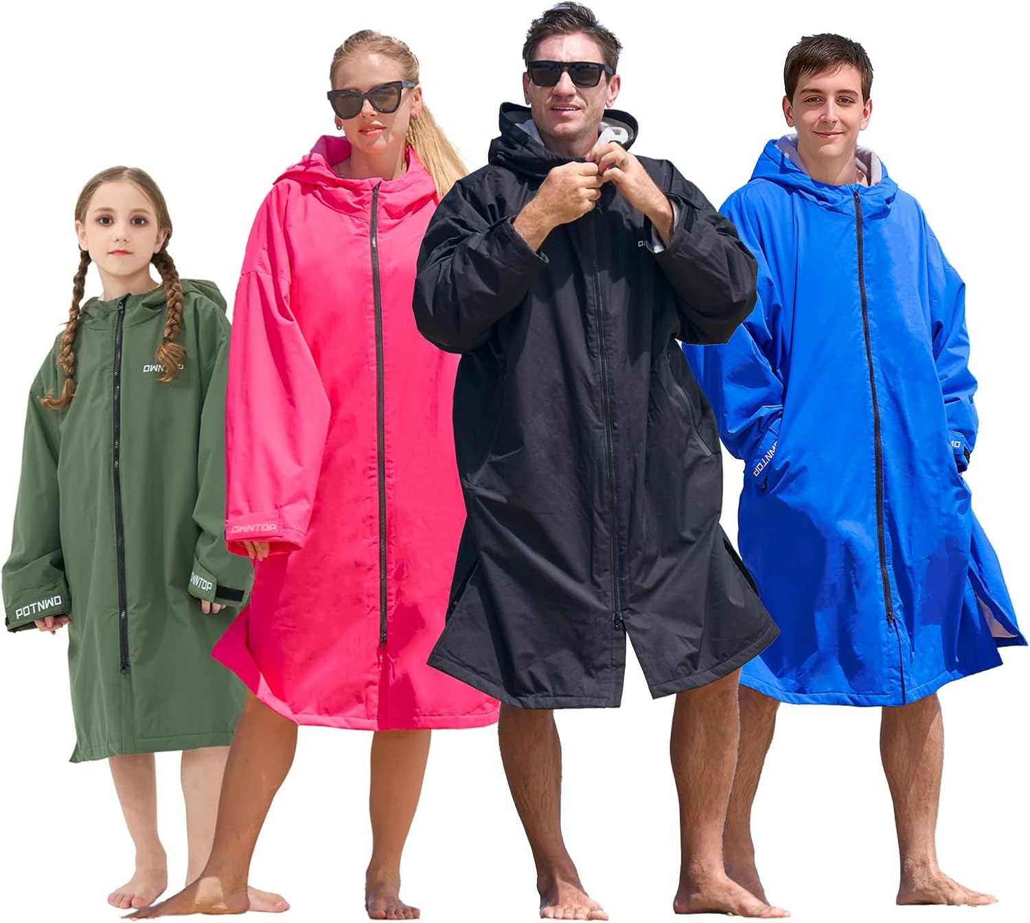 owntop swim parka surf poncho for kids youth and adult, unisex oversized bat wing hooded changing robe windproof waterproof blue x-small