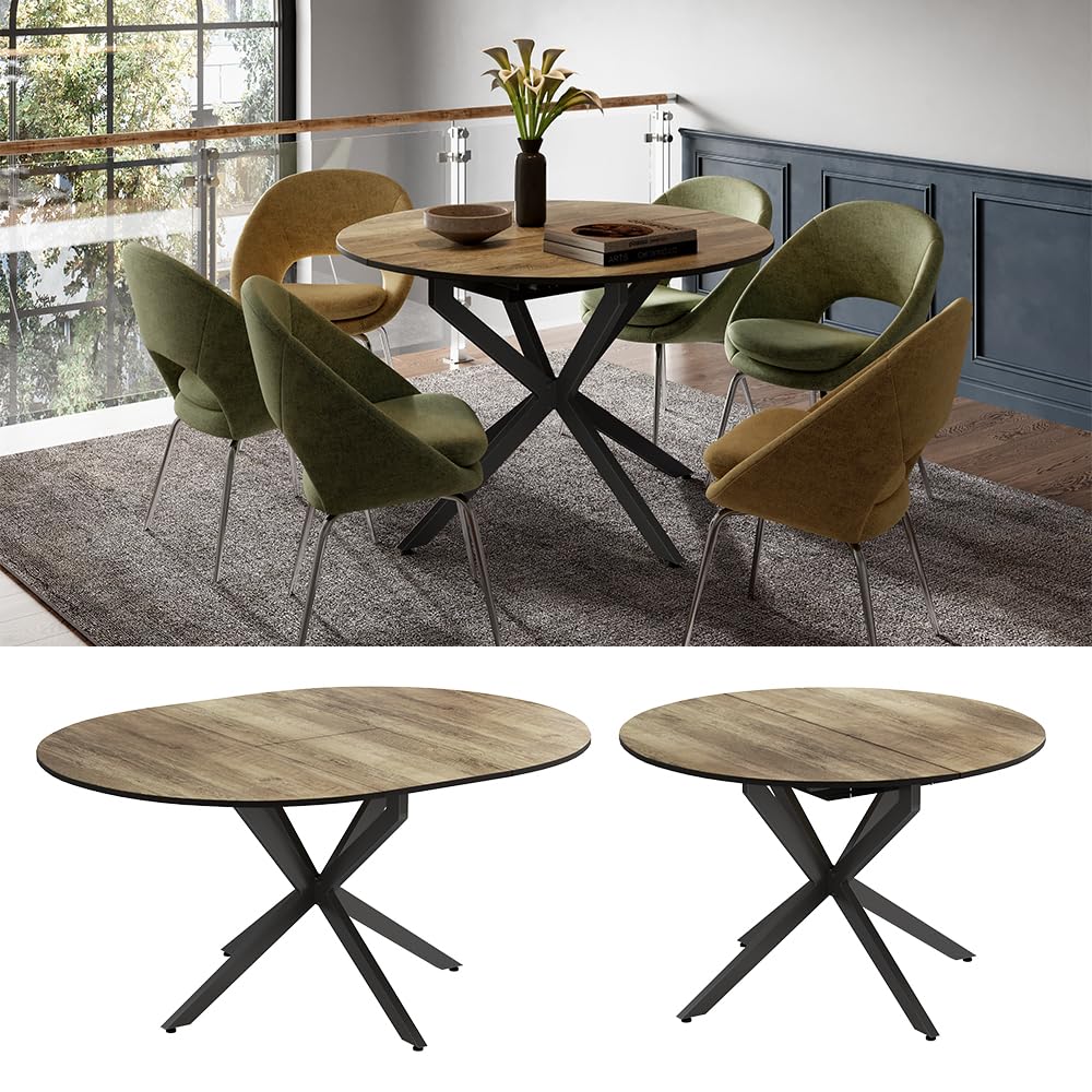 Vicco Mesa de Comedor Loyd, Negro/Roble rústico, 120 x 76.5 cm Extensible, Apto para Ampliar la Superficie de la Mesa según Sea Necesario