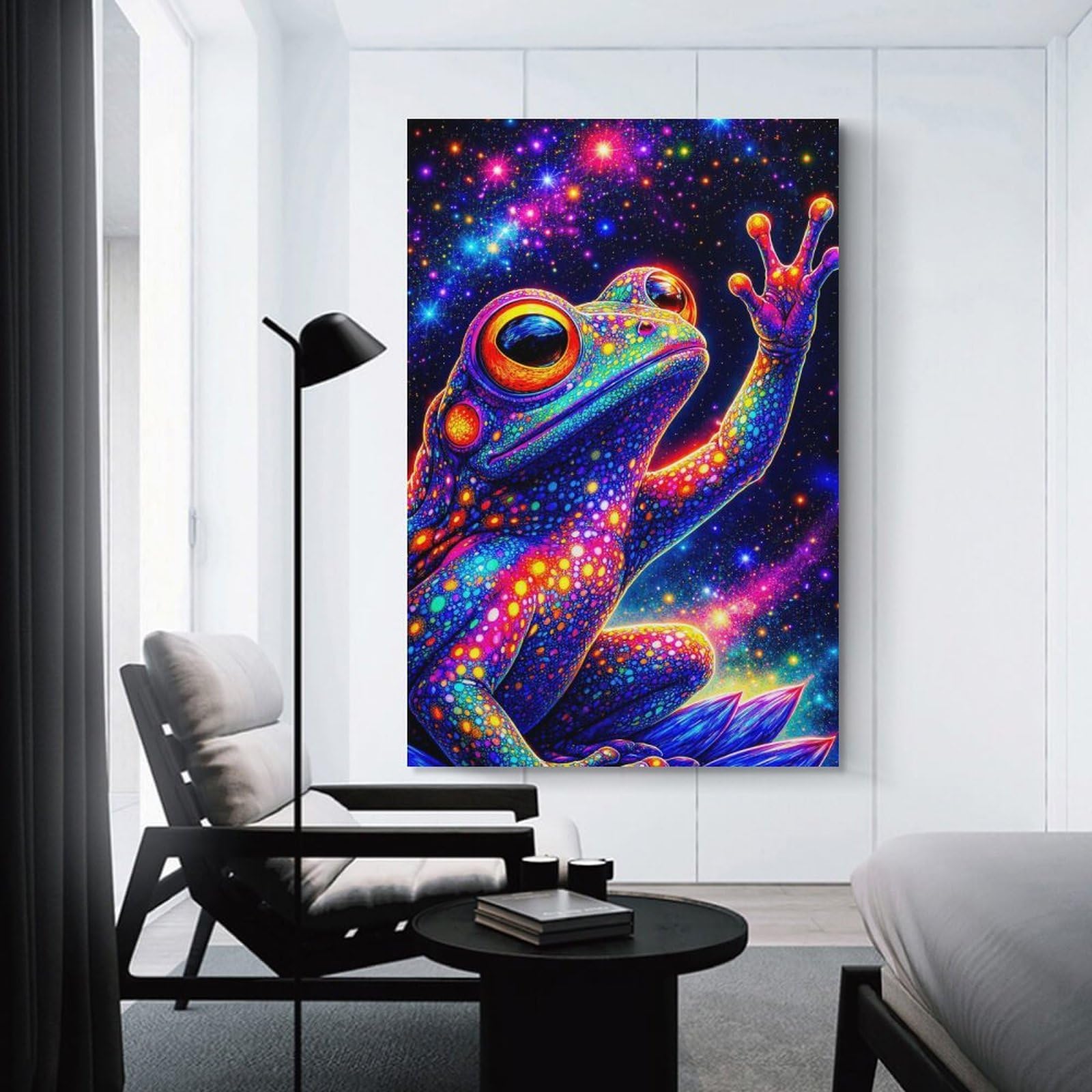Junmoney Room Decor Wall Art Psychedelic Frog in Cosmic Galaxy, 24x36inch(60x90cm), for Entrance Spaces, Stair Walls Or Halls, Home Artwork for First Impressions