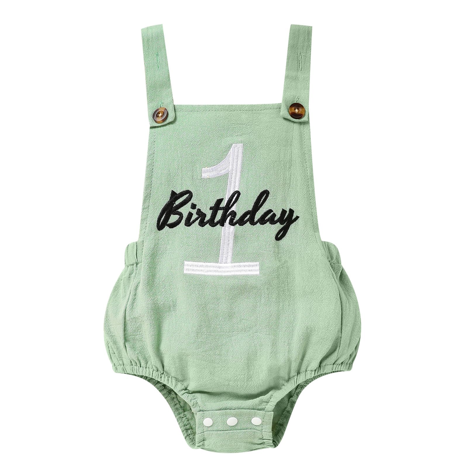 Baby Boys Girls 1st Birthday Romper Baby First Birthday Outfit Boy Solid Color Jumpsuit Cake Smash Outfit