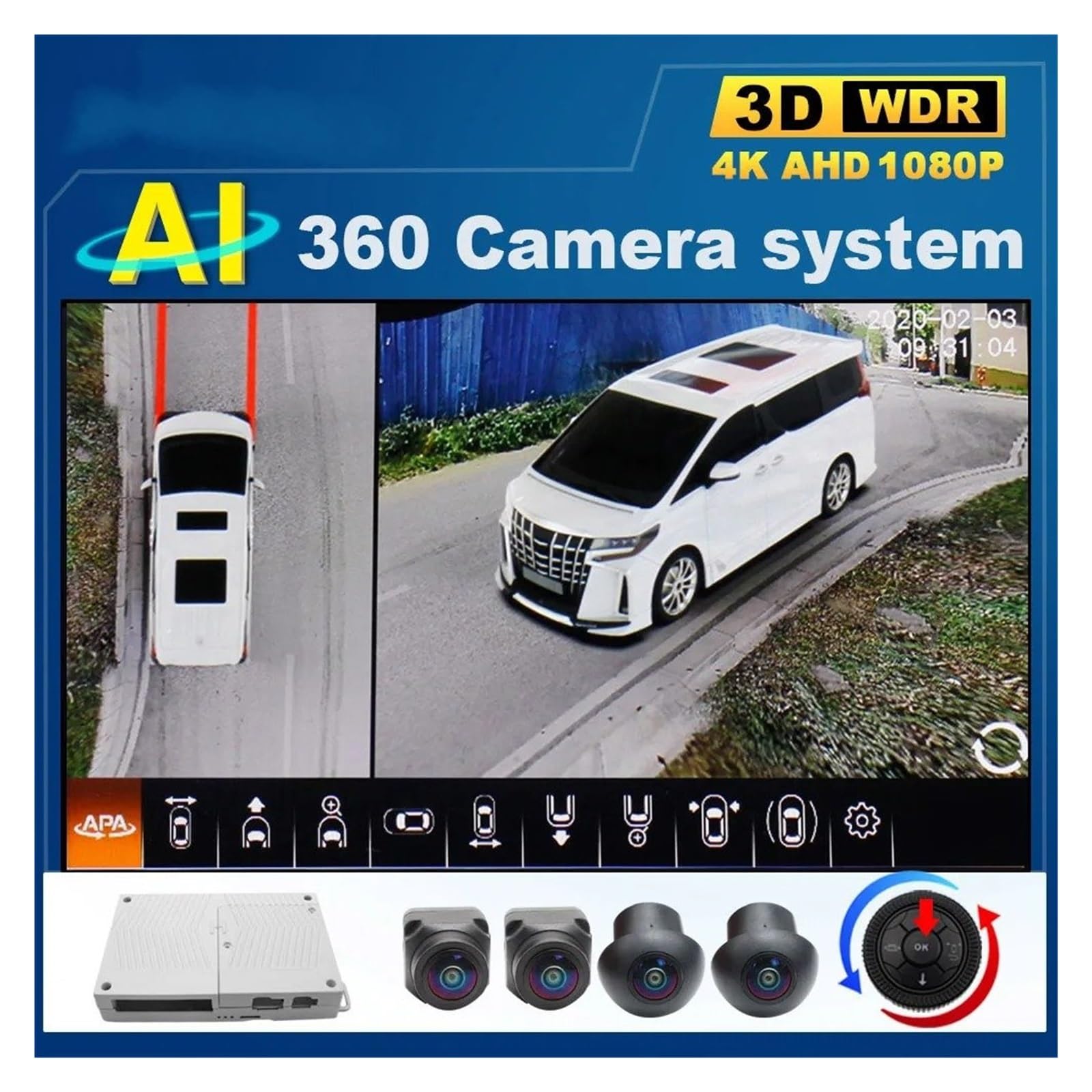 Rückfahrkamera Auto AI 3D 360 Kamera Surround View System Fahren Mit Vogelperspektive Panorama System Autokamera 4 CH Hinten/Vorne/Links/Rechts