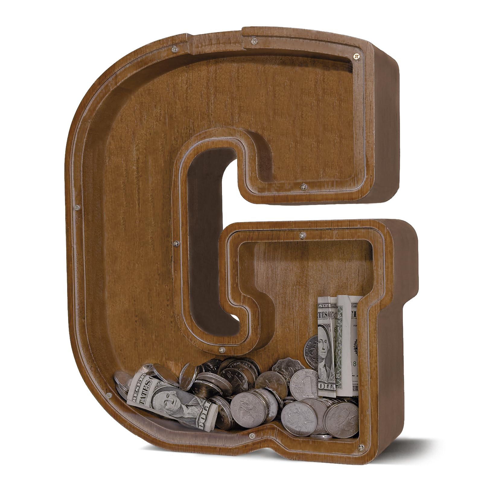 JOOMLAFLY Wooden Letter Piggy Bank for Kids Larger Letter Piggy Bank for Boys and Girls Personalized Piggy Bank Initial Coin Bank Wood Kids Money Bank for Birthday and Festival