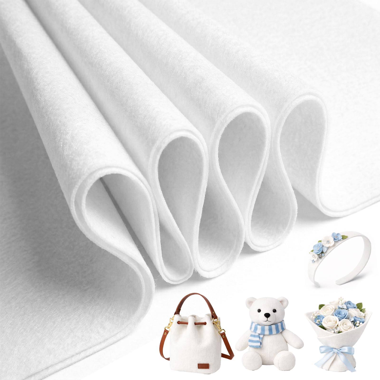 Hopton 90 x 90cm Felt Fabric Sheets, Soft White Felt