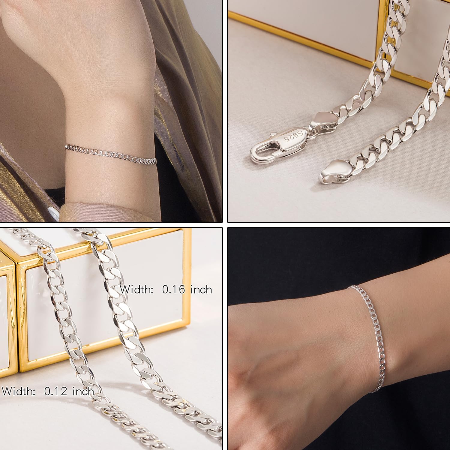 Dankadi Italy 925 Sterling Silver Men Bracelet 3-4-5MM Diamond Cut Cuban Link Chain 5.9 "6.3" 7" 7.5" 8" 8.5" 9" Fine Cuff Jewelry Gifts For Women - Image 6