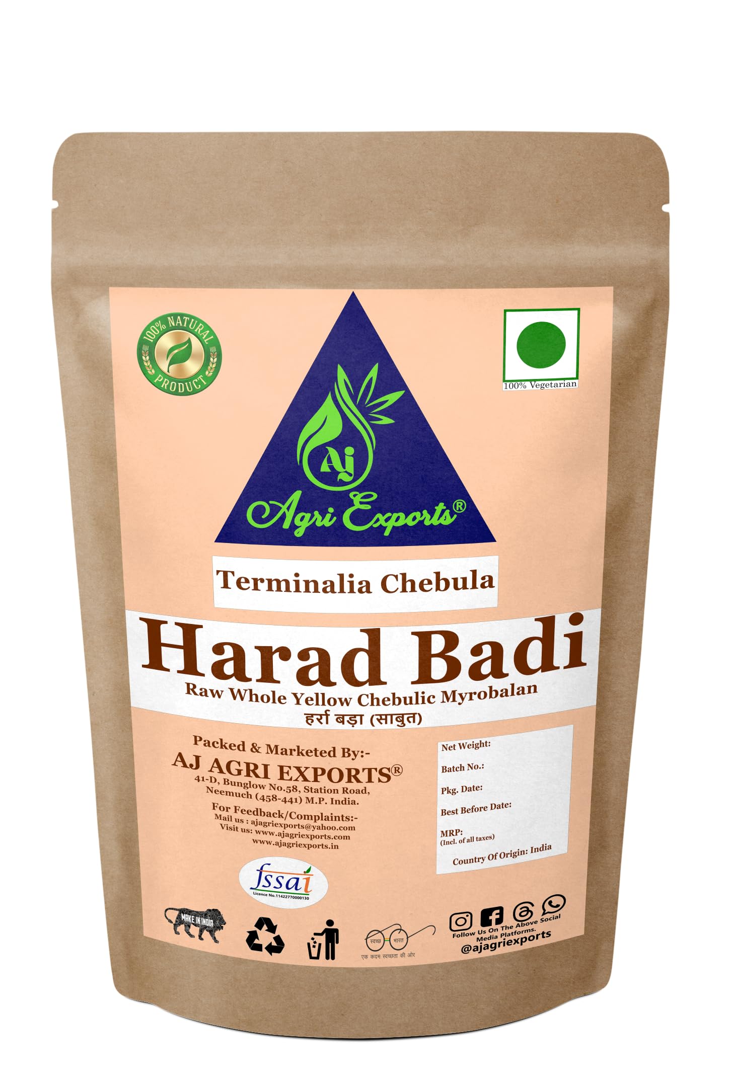 AJ AGRI EXPORTS Harad Badi - Badi Harad Pili - Badi Harad - Harad Whole - Haritaki - Yellow Big Harad - Whole Yellow Chebulic Myrobalan - Yellow Terminalia Chebula - हर्रा बड़ा (100 Grams) (B09MDDB71P) Amazon Price History, Amazon Price Tracker