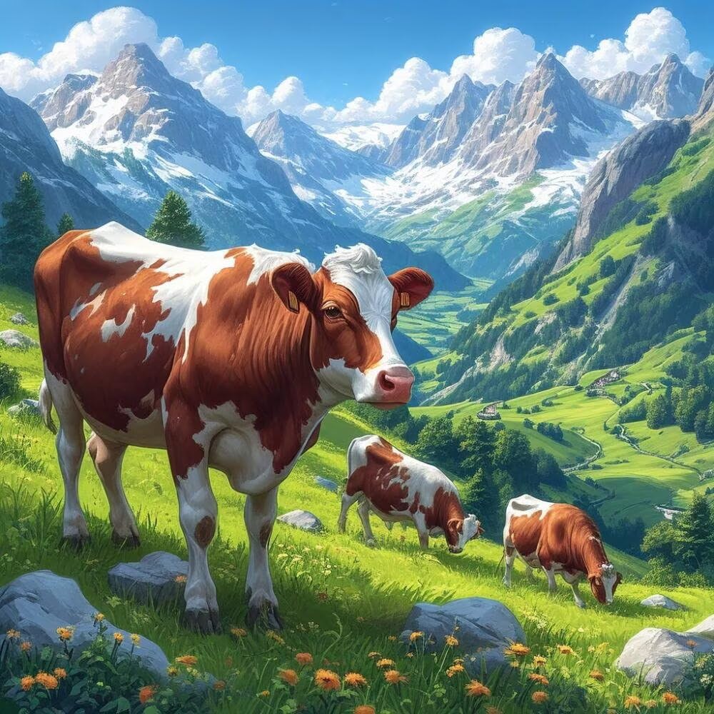 Peinture Numero Adulte Bovins des prairies (2), DIY Peinture Acrylique pour Adultes Enfants Débutants Facile sur Toile,avec Peintures et Pinceaux, à l'Huile sur Toile, Decor Cadeau 120x120cm S-559