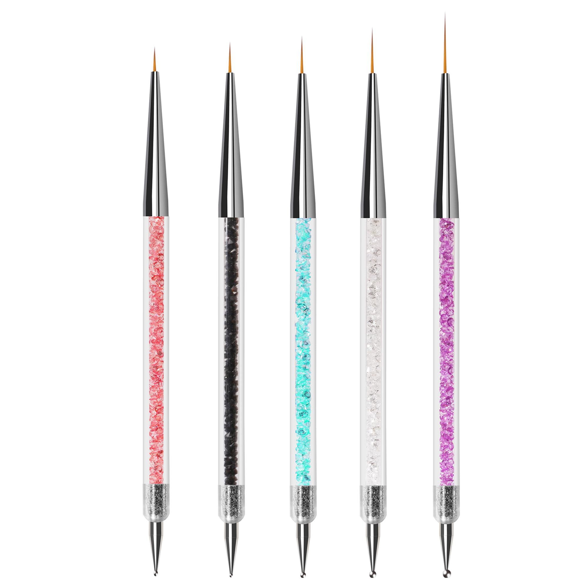 ZEOHBETY Nageldesign-Pinsel, 5 Stück Nageldesign-Liner-Pinsel, Dotting-Pen-Werkzeuge, Nageldesign-Pinselset für lange Linien, dünne Details, feine Zeichnungen, Größen 5/8/12/15/20 mm