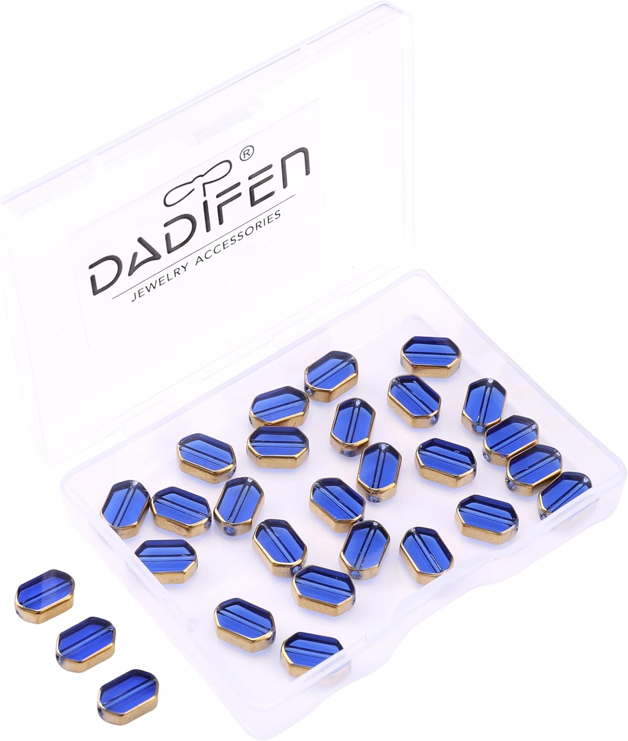 Glass Octagon Beads Royal Blue 6x9mm 28pcs Rectangle Golden Edge Crystal Loose Beads for DIY Craft Jewelry Making - Image 7