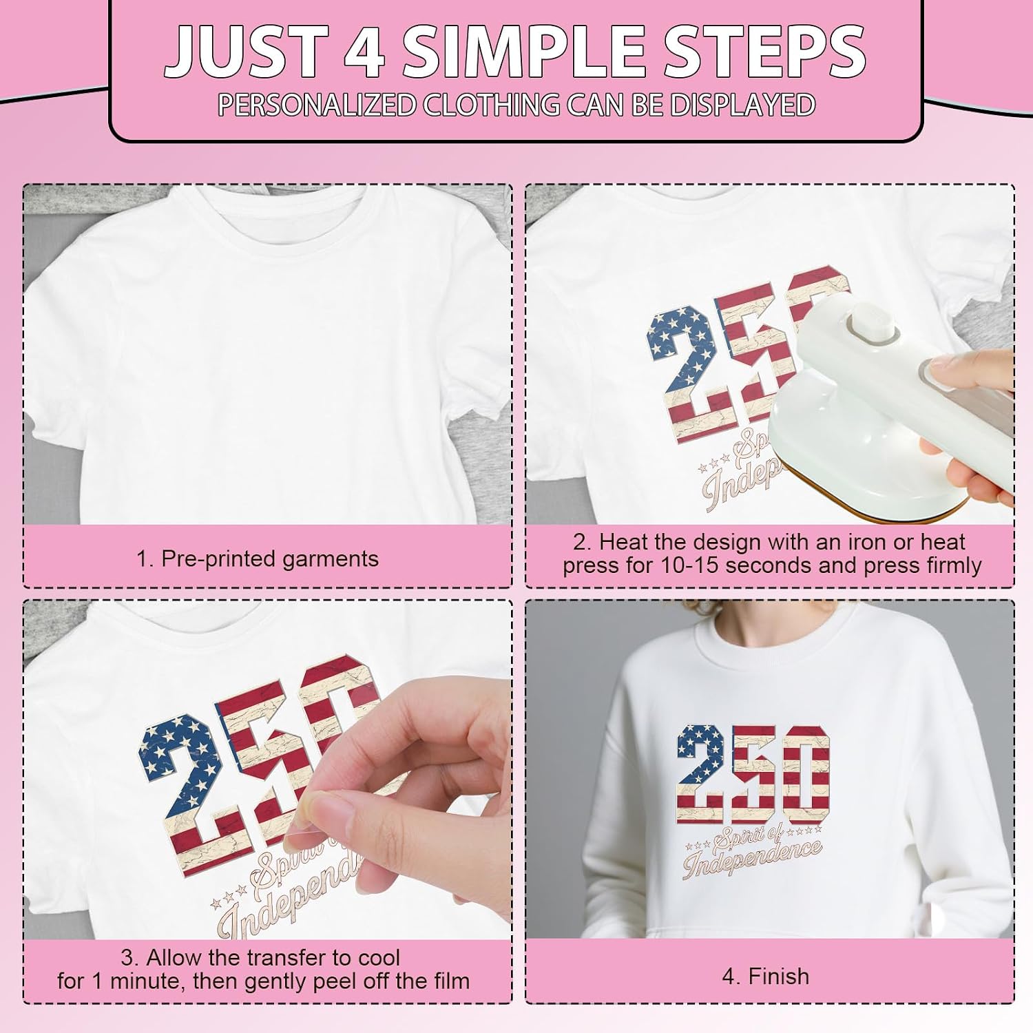 Dtf Transfers Ready to Press - 24 Pcs American 250th Anniversary Iron on Patches for T-Shirts, Eagle Iron on Stickers USA Flag Heat Transfer Vinyl Decals for DIY Fabric Clothes Decor