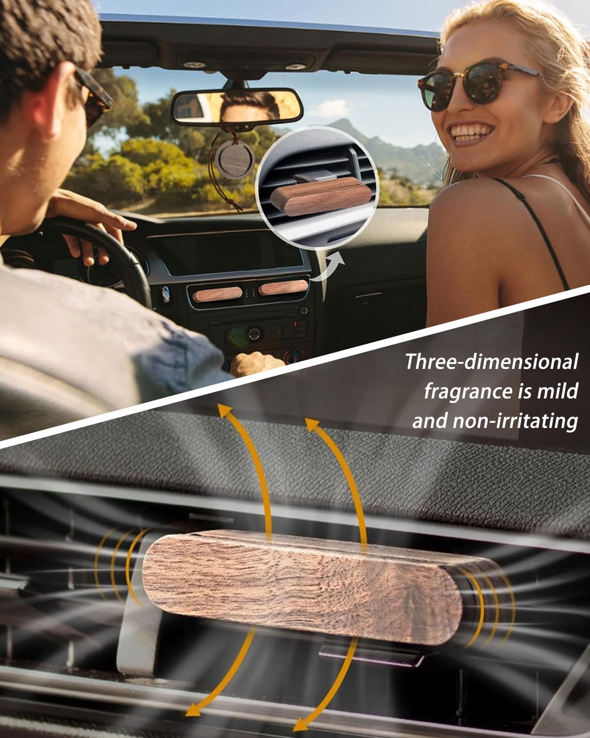 Natürlicher Holz Auto Diffusor für Ätherische Öle 2 Stück mit 16 Nachfüllaufsätzen Aromatherapie