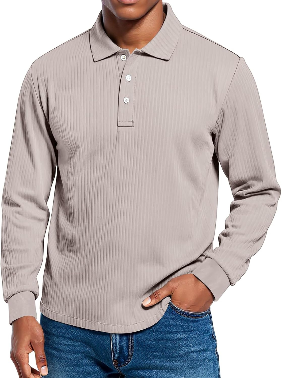 Ymosrh Men's Fall Polo Shirts, Long Sleeve Solid Color Business Casual Collared T-Shirt, S-3XL