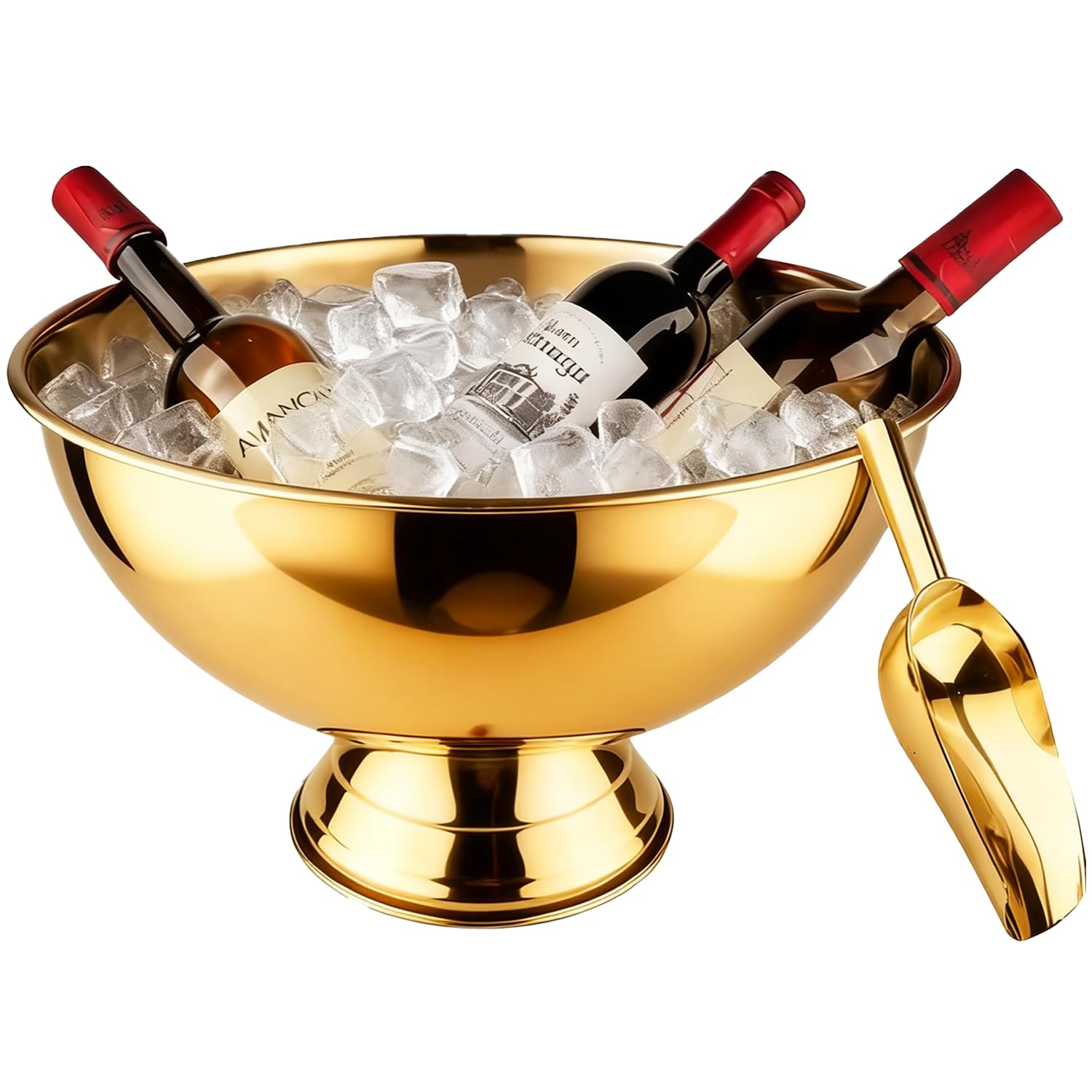 Photo 1 of Large Ice Bucket 13L Stainless Steel Champagne Bowl Ice Bucket with Ice Scoop Semicircle Drink Tub with Integrated Base Silver Beverage Tub for Parties, Cocktail Bar, Chilling Wine (2 Packs-Silver)