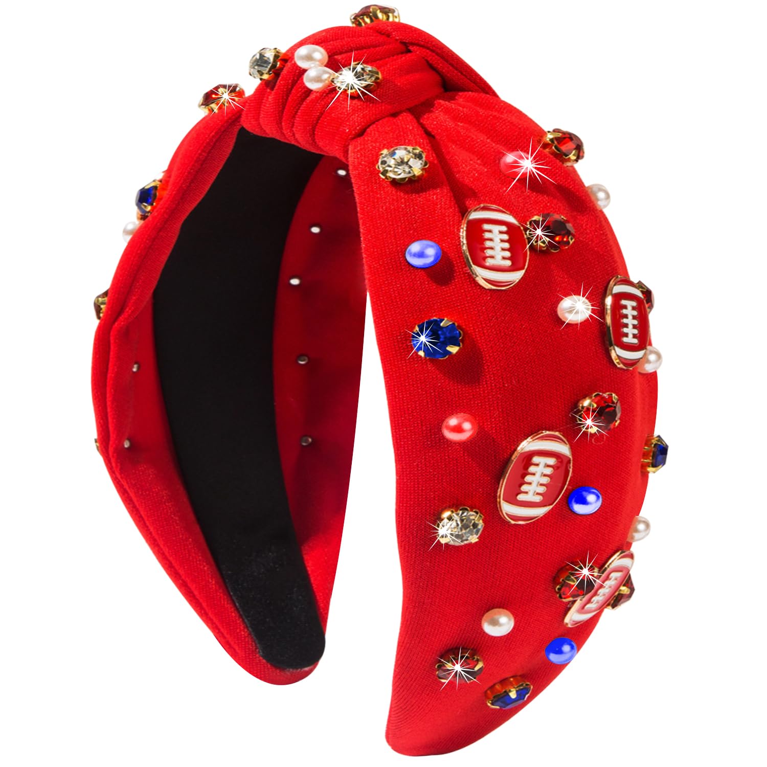 Football Headband for Women, Football Mom Essentials Accessories Pearl Rhinestone Knotted Headband