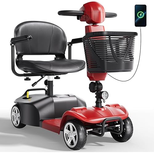 Mobility Scooter for Seniors Foldable Mobility Scooters, 4 Wheel Lightweight Mobility Scooters for Adults, Mobility Scooter with Seat, Folding Travel Motorized Scooter-red