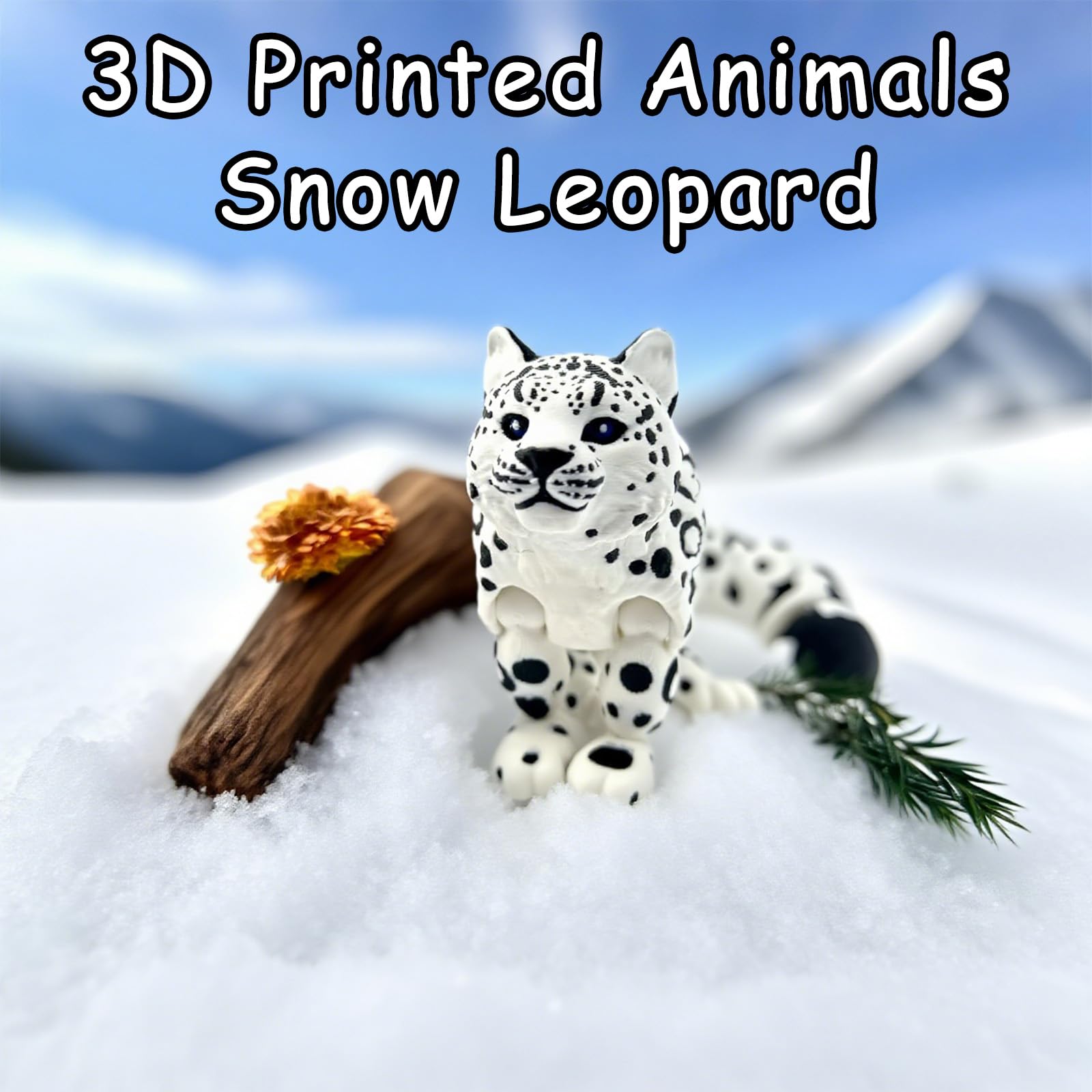 3D Printed Animals Snow Leopard, 21cm Articulated Animal Toy with Realistic Poseable Joints, 3D Printed Toys Desk Decor for Boy and Adult Home Display (Yellow) - Image 2