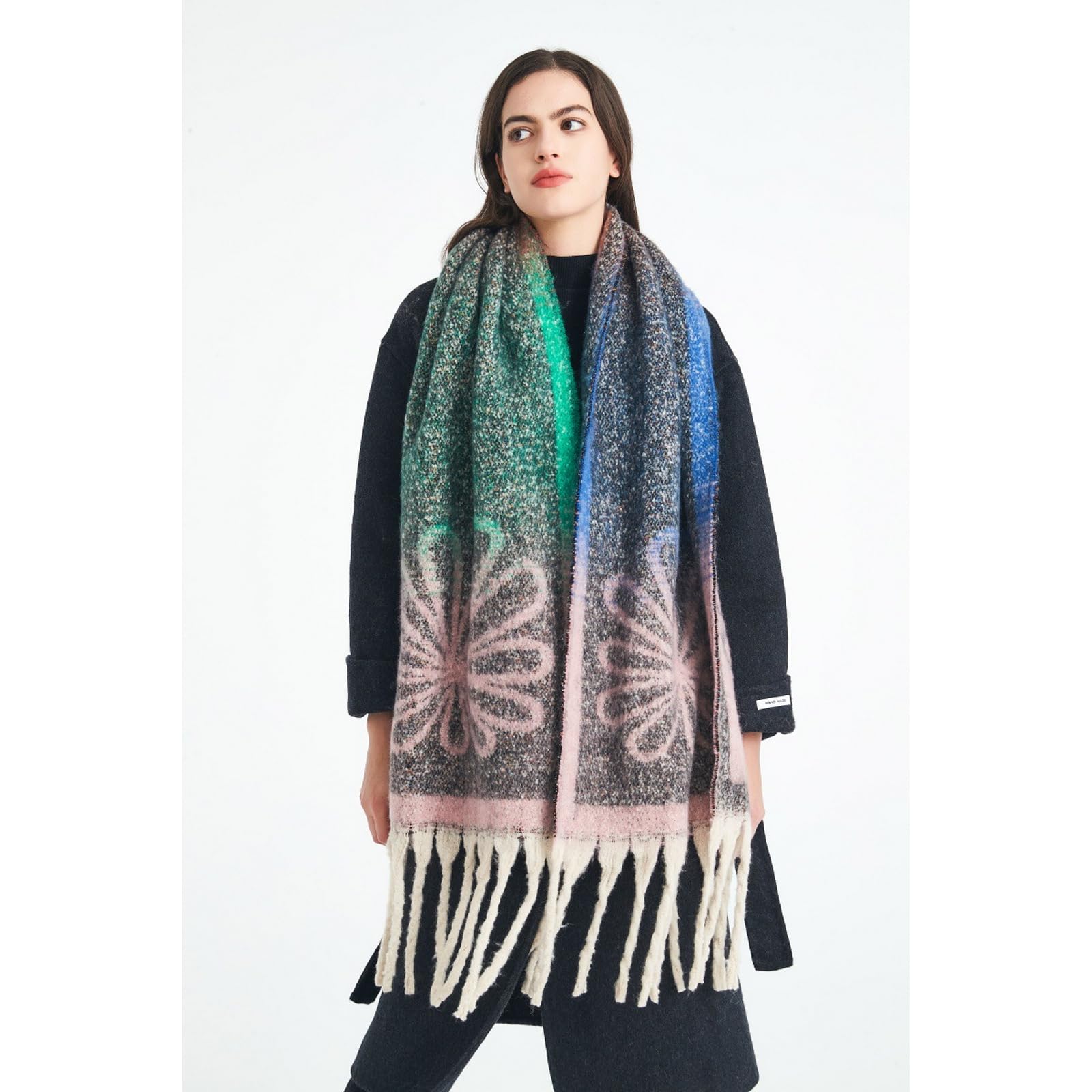 Foulard Donna Scaldacollo Con Sciarpa Floreale Jacquard Alla Moda E Caldo Per L'autunno Inverno