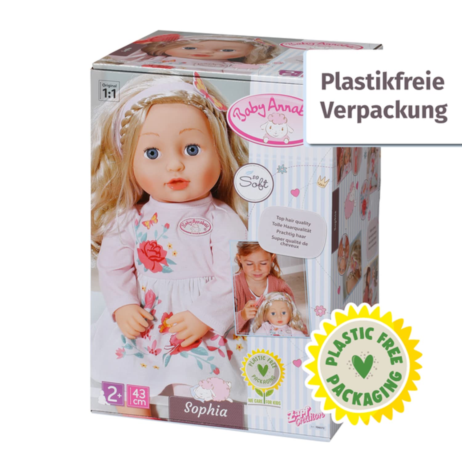 Baby Annabell Sophia 43cm, weiche Puppe mit Langen blonden Haaren, inkl. Puppenkleidung, Haarband und Bürste, 706572 Zapf Creation