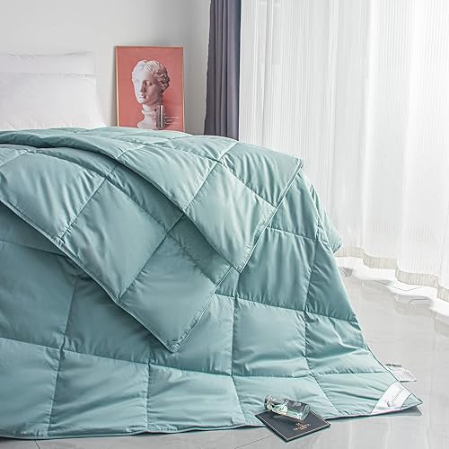 Miniatura 5 de Edredón ligero 100% de plumón de ganso para veranoclima cálido, tela ultrasuave, color azul lago, tamaño King
