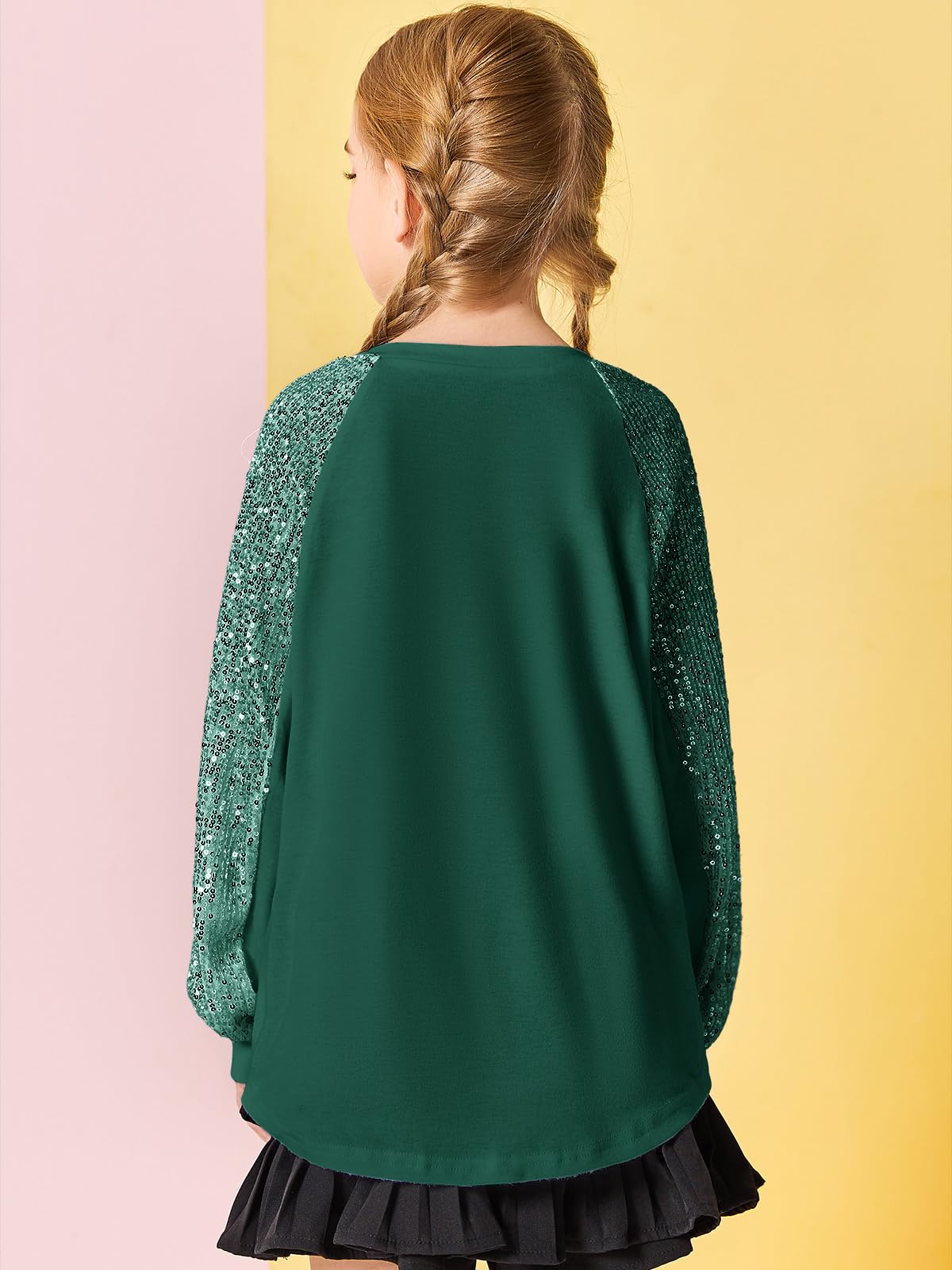 Haloumoning Sudaderas con lentejuelas y cuello redondo para niñas de 5 a 14