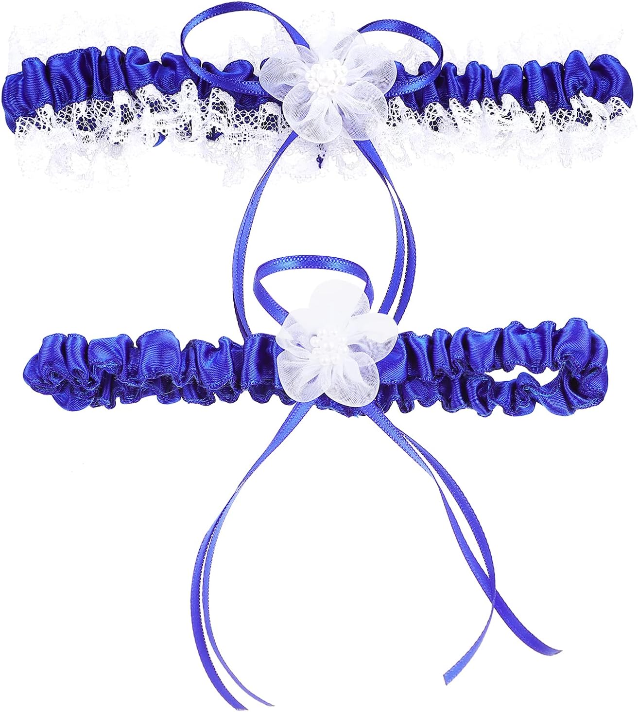 Soimiss 季節のおすすめ商品 1セット花嫁のウェディングガーターホワイトレースの花のガーターのボウカットストレッチレッグリングガーターブライダル太もものアクセサリーナイトクラブドレスダークブルー