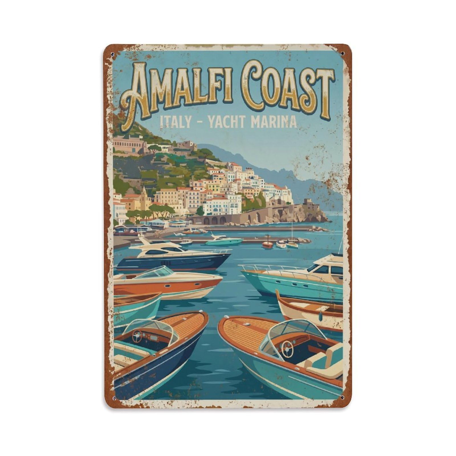 Vintage Travel Marina Italy Yacht Metal Tin Sign