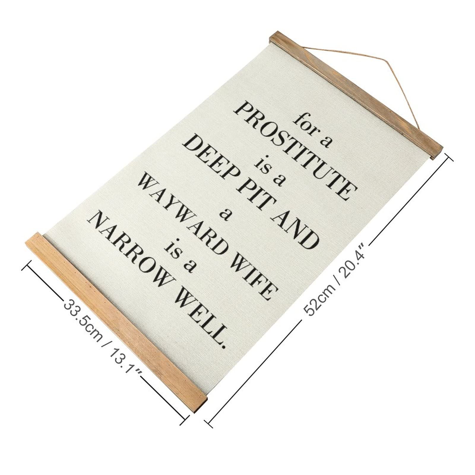 for A Prostitute Is A Deep Pit And A Wayward Wife Is A Narrow Well Natural Wood Hanger Frame & Canvas Poster Hanging Inspirational Painting Wall Home Decorative Artwork for Living Room Bedroom Office Holiday Gifts 13