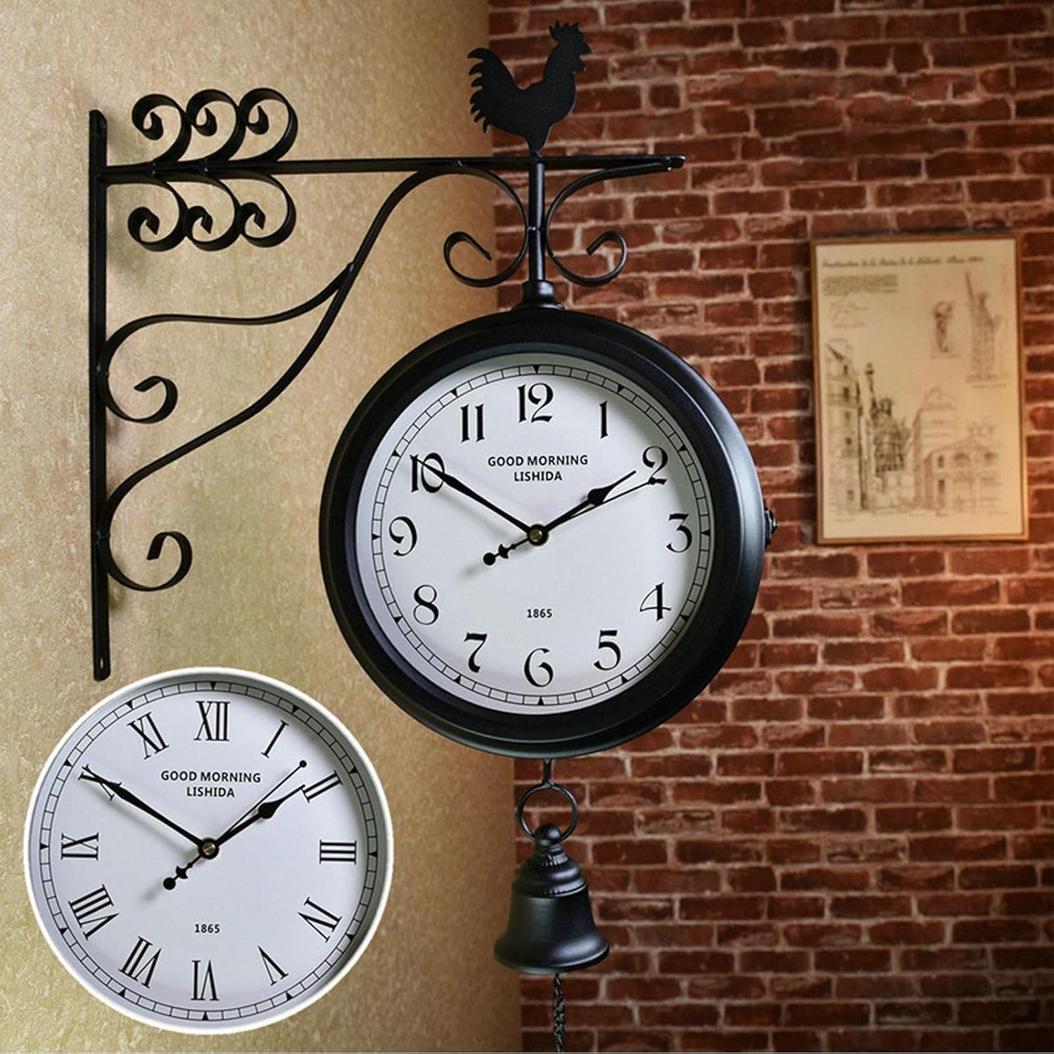DoubleSided Wall Clock Vintage Clock Antique Wall Clock