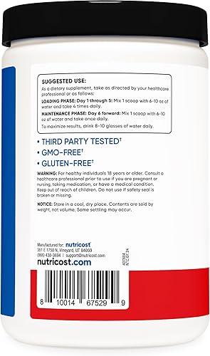 Vista 4 de Nutricost - Monohidrato de creatina en polvo (ponche de fruta, 17.64 onzas/500 gramos)