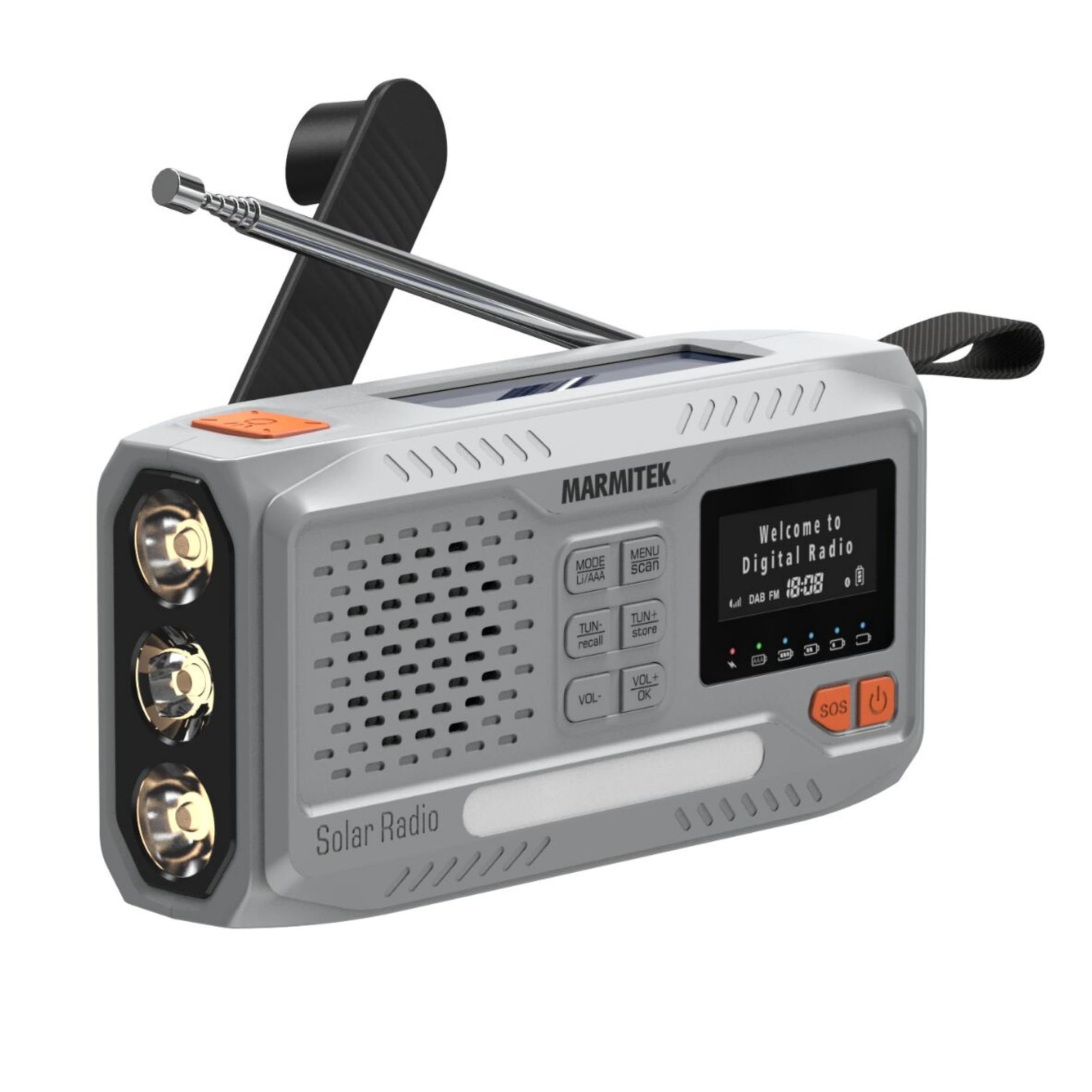 Marmitek RESQ 100 - Notfallradio DAB+/FM Solar Kurbelradio mit SOS USB-C | Powerbank 4500 mAh, Bluetooth 5.3, Farbdisplay, Taschenlampe, Leselicht, USB-C, IPX3, 3x AAA Backup für Blackout
