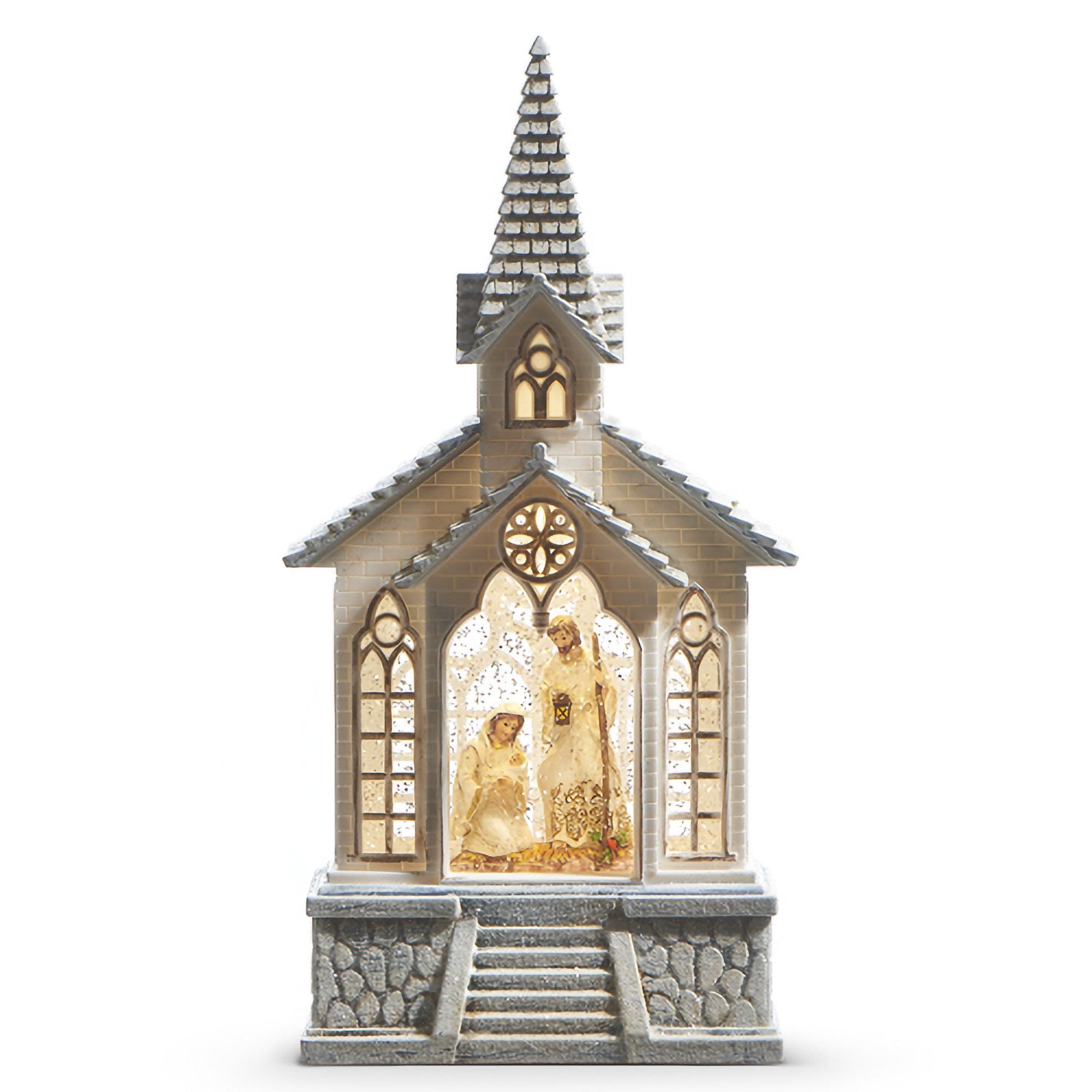 RAZ Imports Holy Family Musical Lighted Water Church, 11.25-inch Height, Indoor Christmas Decoration, Holiday Season, Table and Shelve Accent