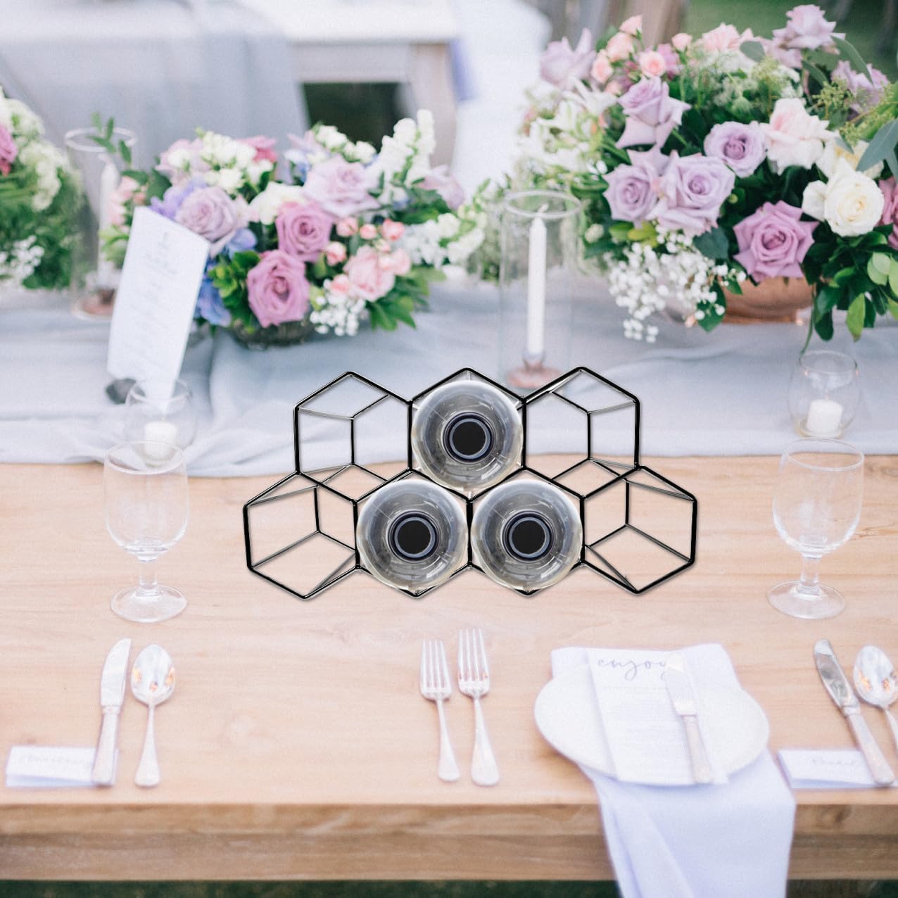 Metal Honeycomb Wine Rack 7-Hole Bottle Holder Black Bar Wine Shelf Tabletop Organizer for Home and Living Room Display