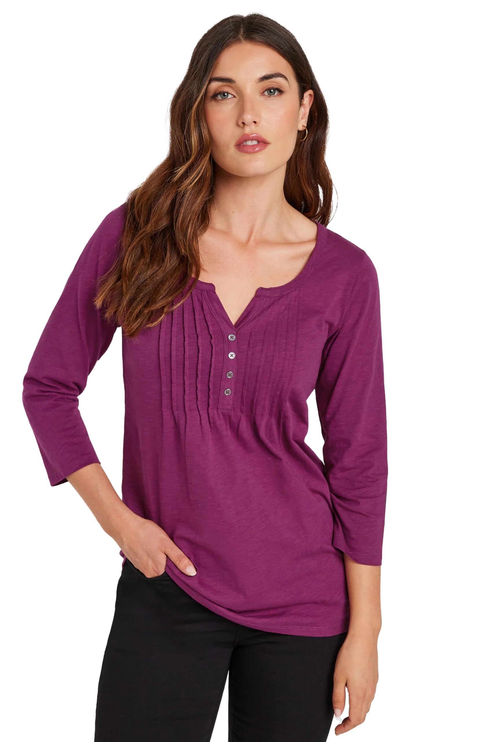 Long Tall Sally Women's Dark Pink Tall Henley Top In | Size: 12