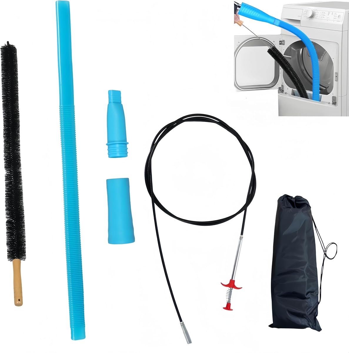 XHYdamile 3-Piece Dryer Vent Cleaning Kit, 15FT Flexible Lint Brush Rods for Dryer Duct Hose Vent Cleaning & Unclogging Clip
