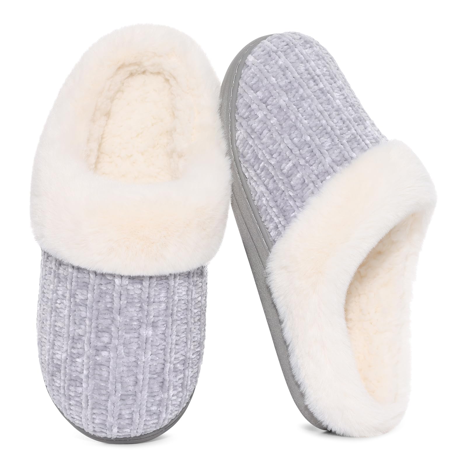 Evshine Warm Knit House Slippers for Women Comfy Fleece Lined Winter Slippers with Memory Foam and Indoor Outdoor Soles