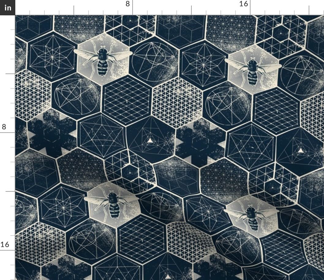 Spoonflower Fabric - Honeycomb Hexagon Bees Geometric Bee Geometry Printed on Petal Signature Cotton Fabric by The Yard - Sewing Quilting Apparel Crafts Decor