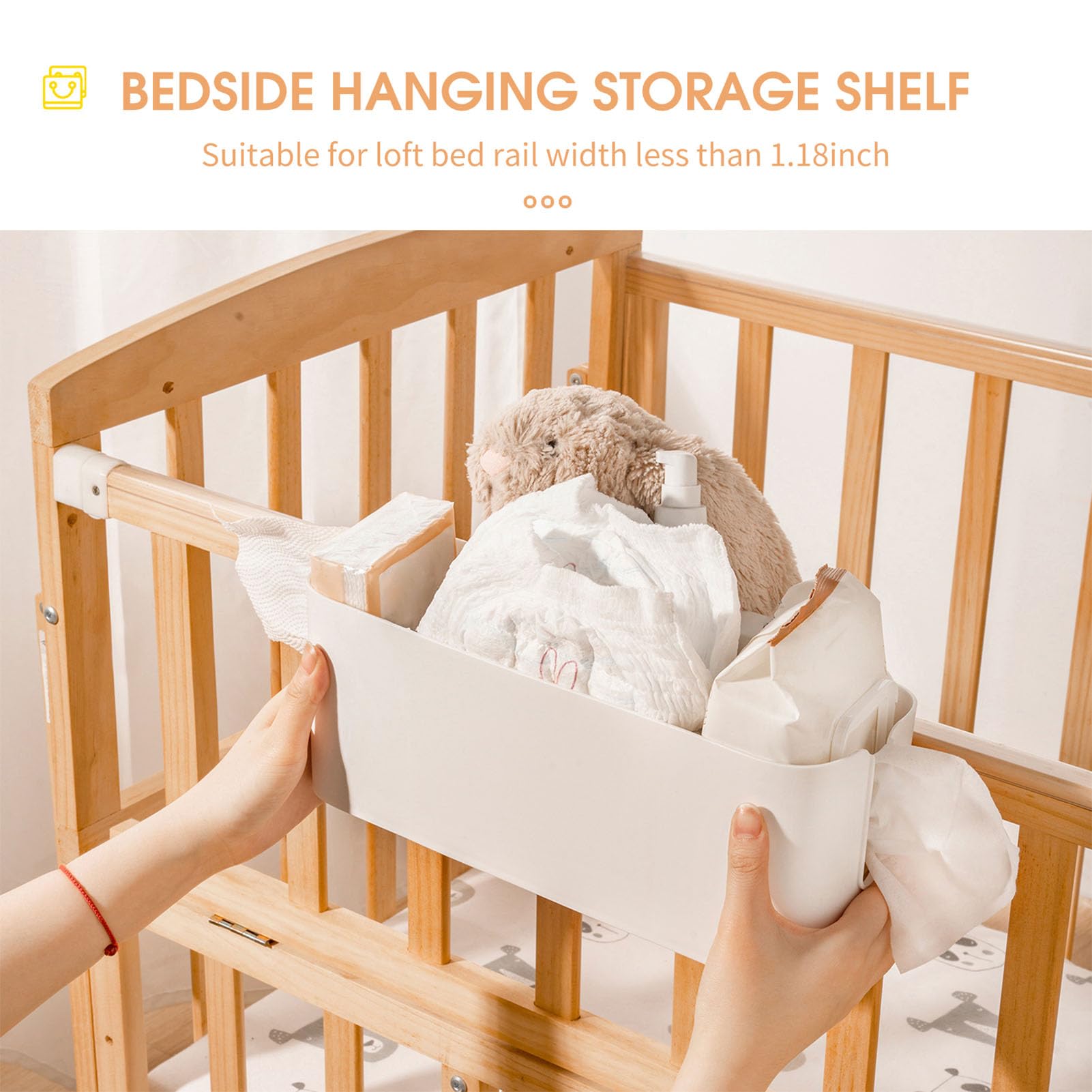 Buachois Caddy Hangy Caddy Appedisci Scaffali di stoccaggio Organizzatore Organizzatore Accessori con cesti con 2 ganci per rotaie per bambini Hollits Holder Dormitory College Dorm Room (Bianco)